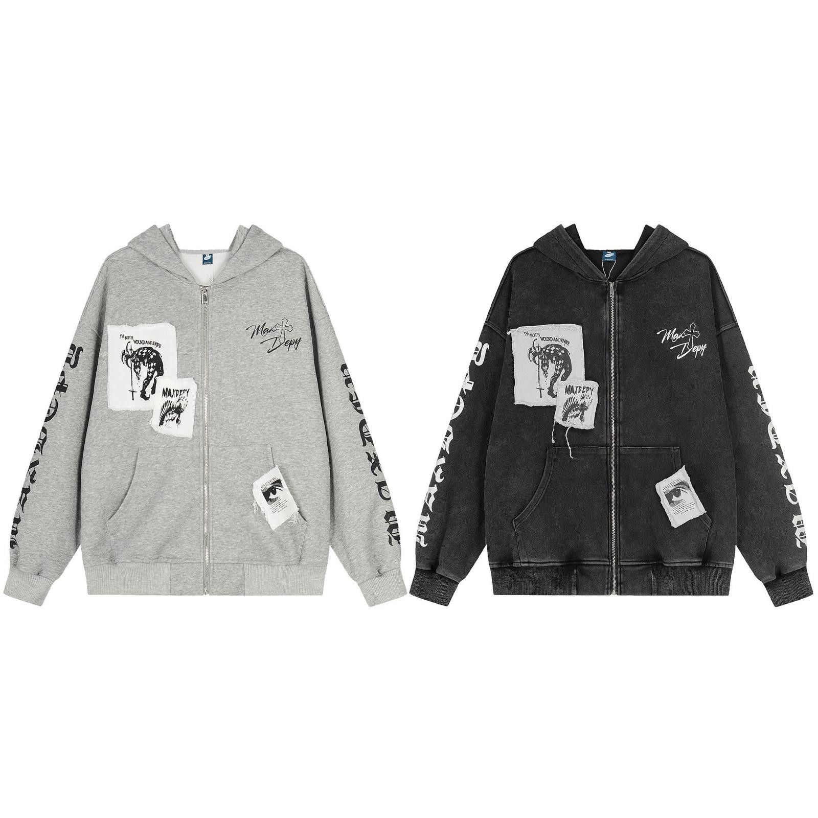 Other Black Graphic Zip-Up Hoodie, Vintage Style Hoodie Size US M / EU 48-50 / 2 - 5 Thumbnail