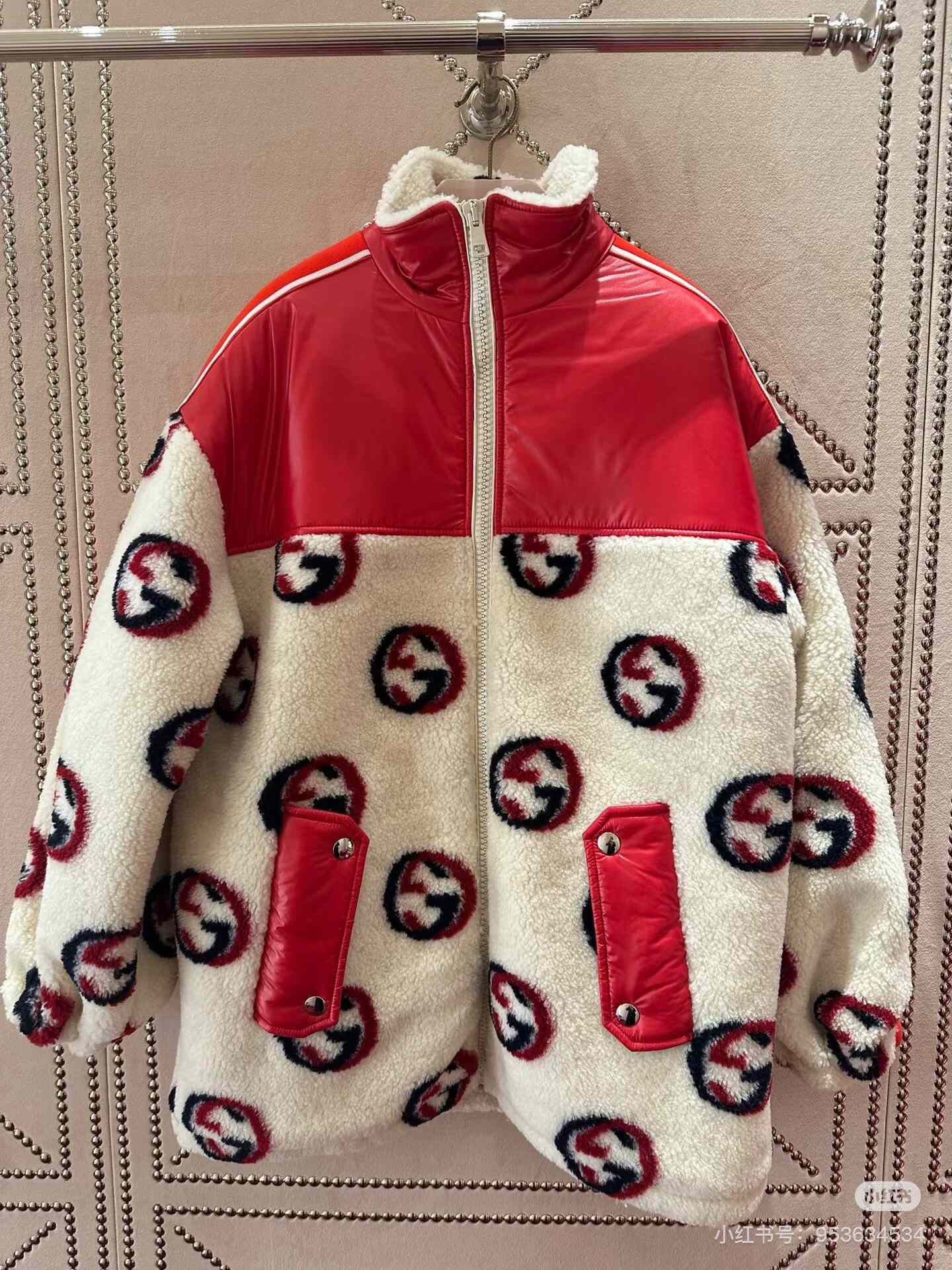 Gucci Gucci Double G Teddy Red Shearling Jacket Size L / US 10 / IT 46 - 1 Thumbnail