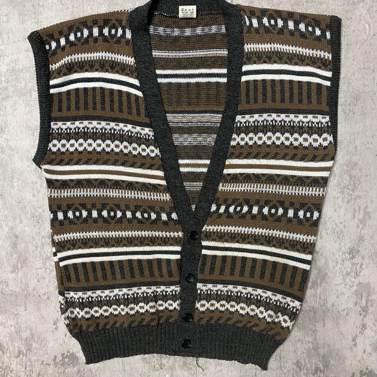 Other 80s brown and white striped sweater vest #striped Size US L / EU 52-54 / 3 - 1 Thumbnail