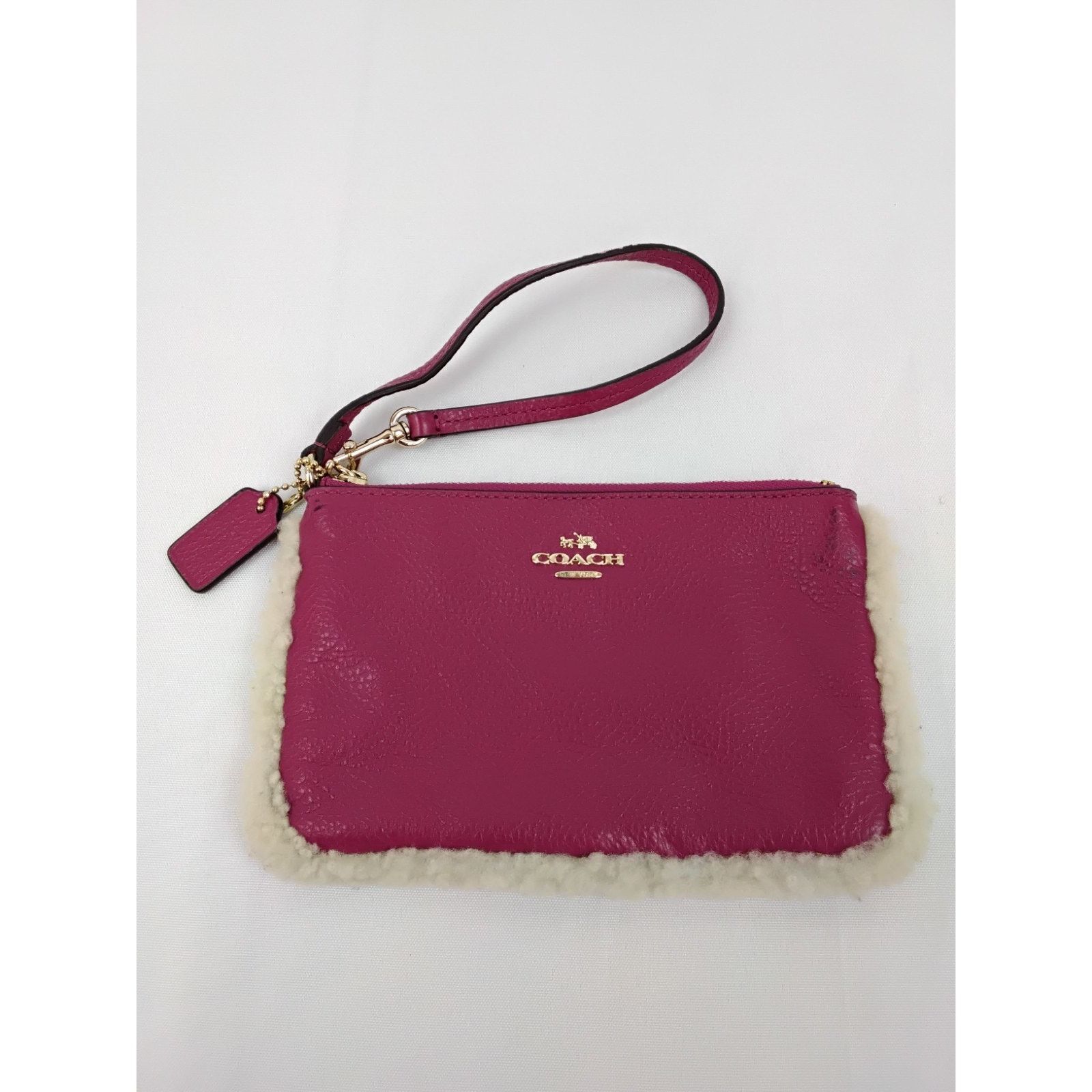 Coach Coach Wristlet Pouch Pink Leather With Shearling Fleece Trim Size ONE SIZE - 2 Thumbnail