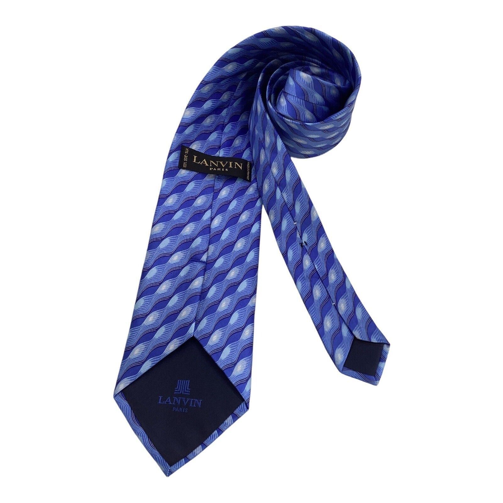 Lanvin LANVIN PARIS Blue Geometric Luxury Designer Silk Tie France Size ONE SIZE - 2 Thumbnail