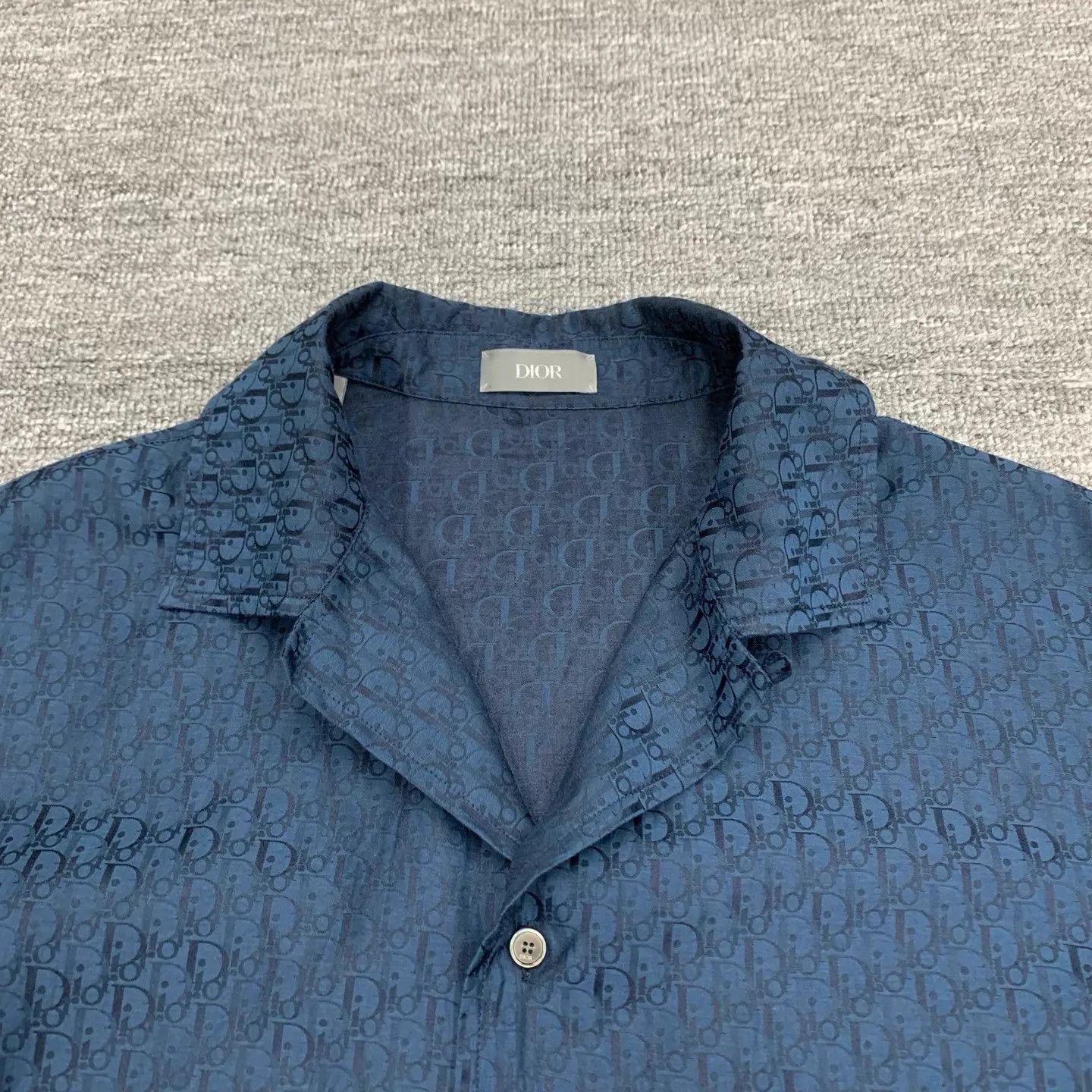 Dior Dior Navy Blue Monogram Silk Short Sleeve Shirt 40 Size US M / EU 48-50 / 2 - 9 Thumbnail