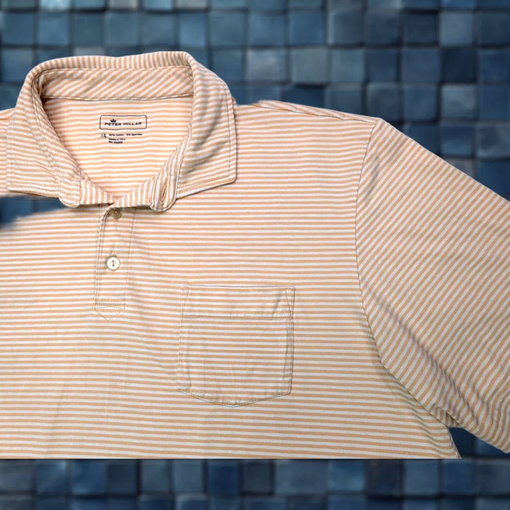 Peter Millar Peter Millar Golf Polo Shirt Men L Orange White Striped Performance Stretch Shirt Size US L / EU 52-54 / 3 - 1 Thumbnail