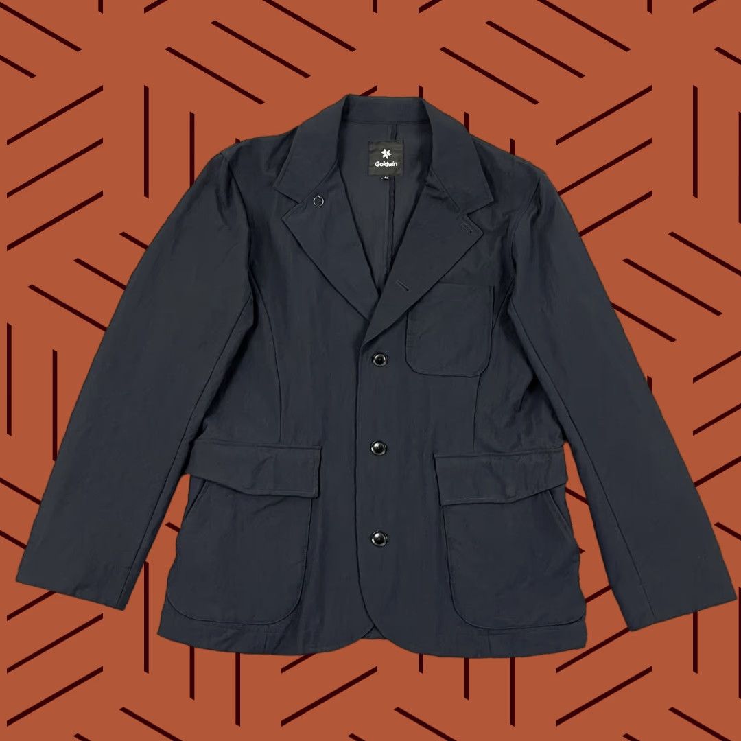Goldwin Goldwin Jacket Mens M Blue Technical Functional Stretch Coverall Blazer Coat Mid-Length Zip Pockets Stand-Up Collar Size US 31 - 1 Thumbnail