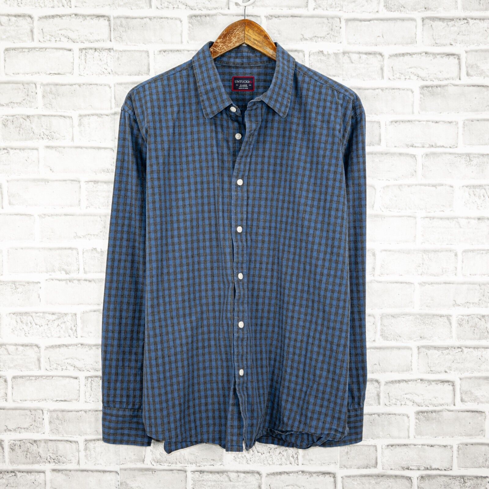 UNTUCKit UNTUCKit Button up Shirt in Blue Gray Gingham Check Cotton Size US XL / EU 56 / 4 - 1 Thumbnail
