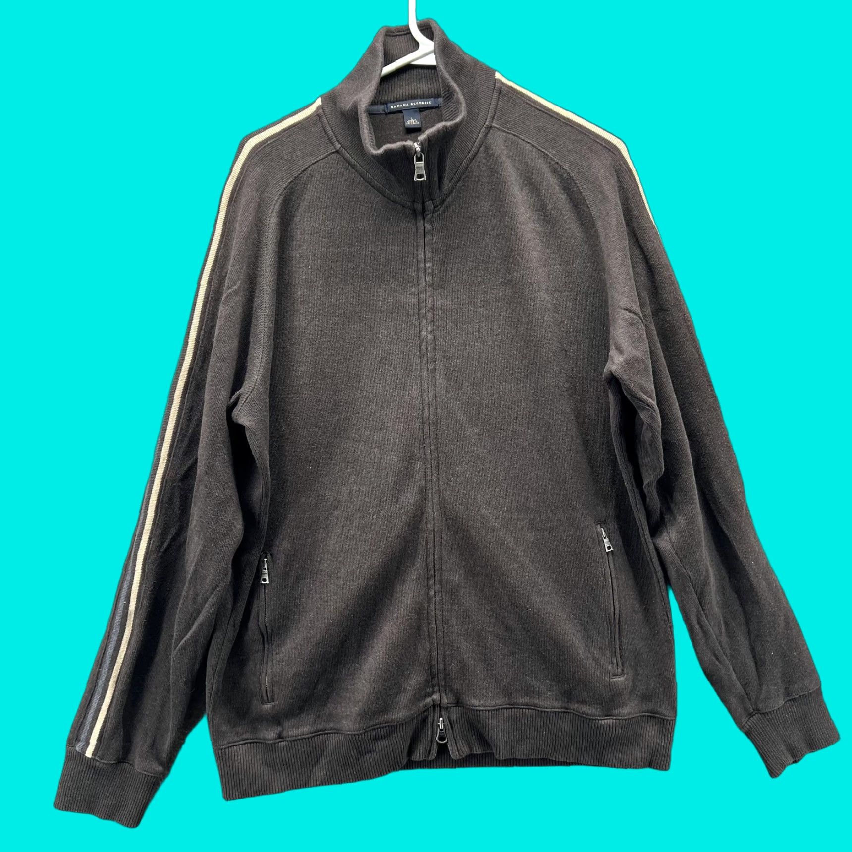 Banana Republic VINTAGE? No. Banana Republic Jacket Mens Large Brown Full Zip Track Mock Neck Cotton Striped - not allowed to add N/A. Size US L / EU 52-54 / 3 - 1 Thumbnail
