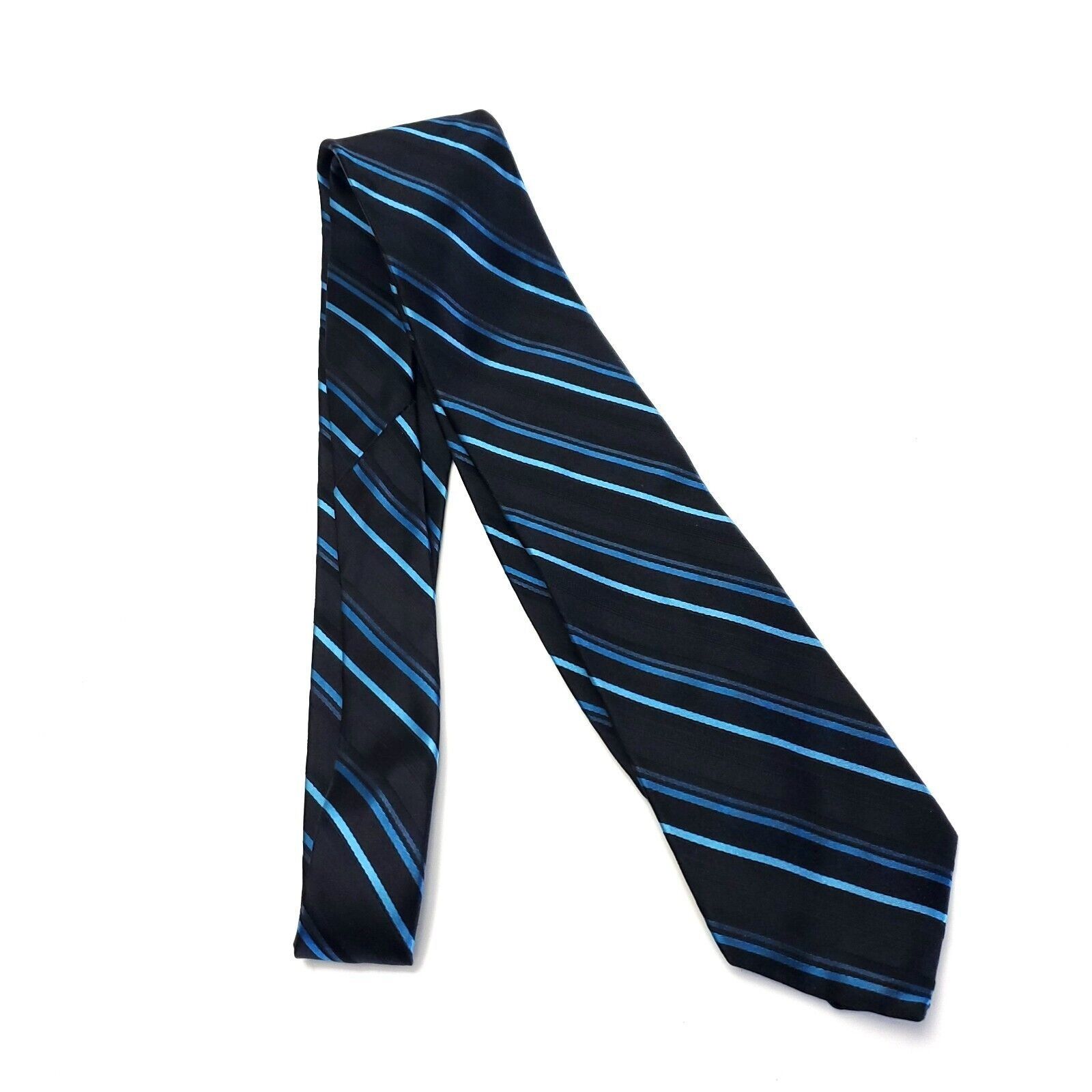 Liz Claiborne Axcess Claiborne Black Teal Striped Woven Silk Tie Size ONE SIZE - 6 Thumbnail