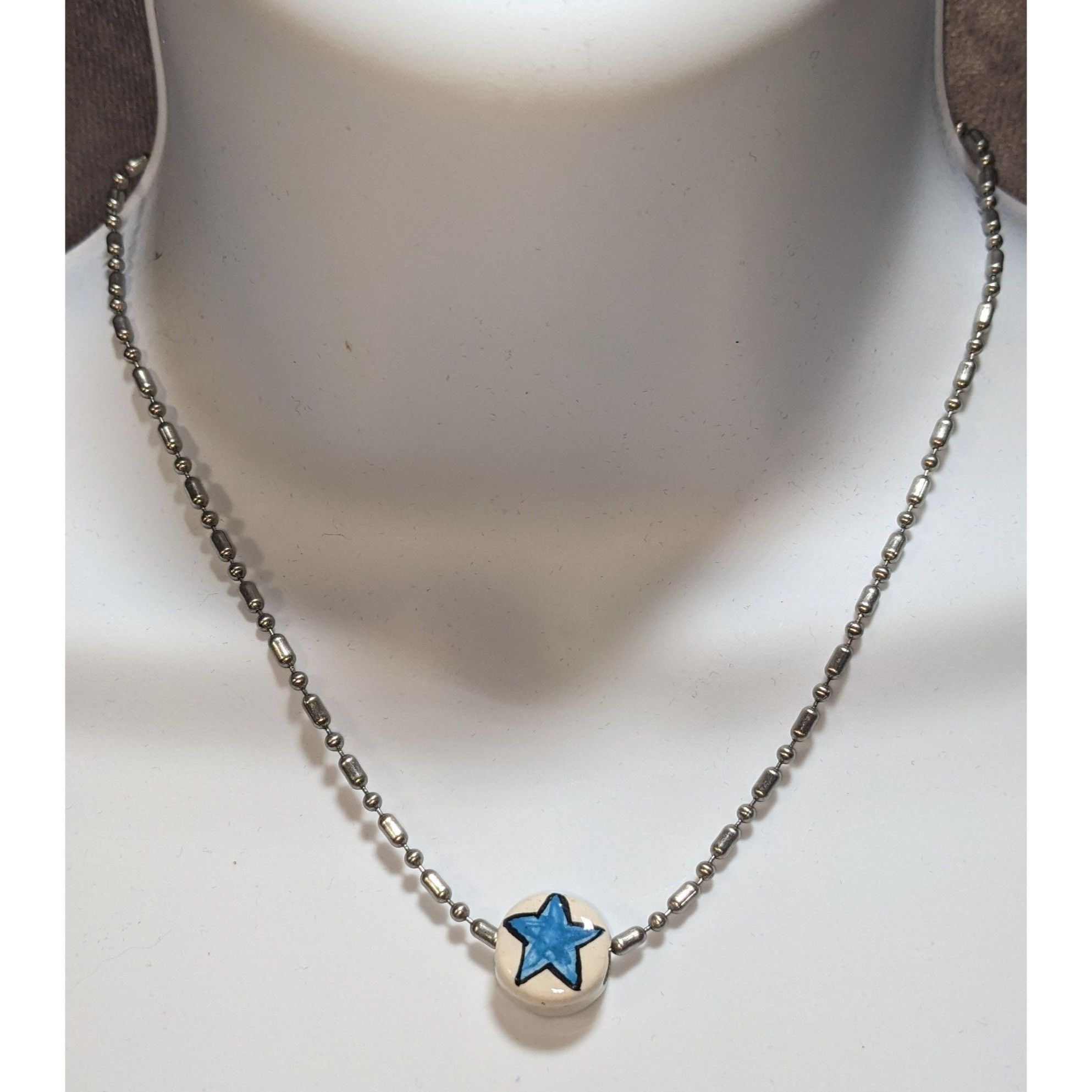 Handmade Hand-Painted Blue Star Necklace Size ONE SIZE - 2 Thumbnail