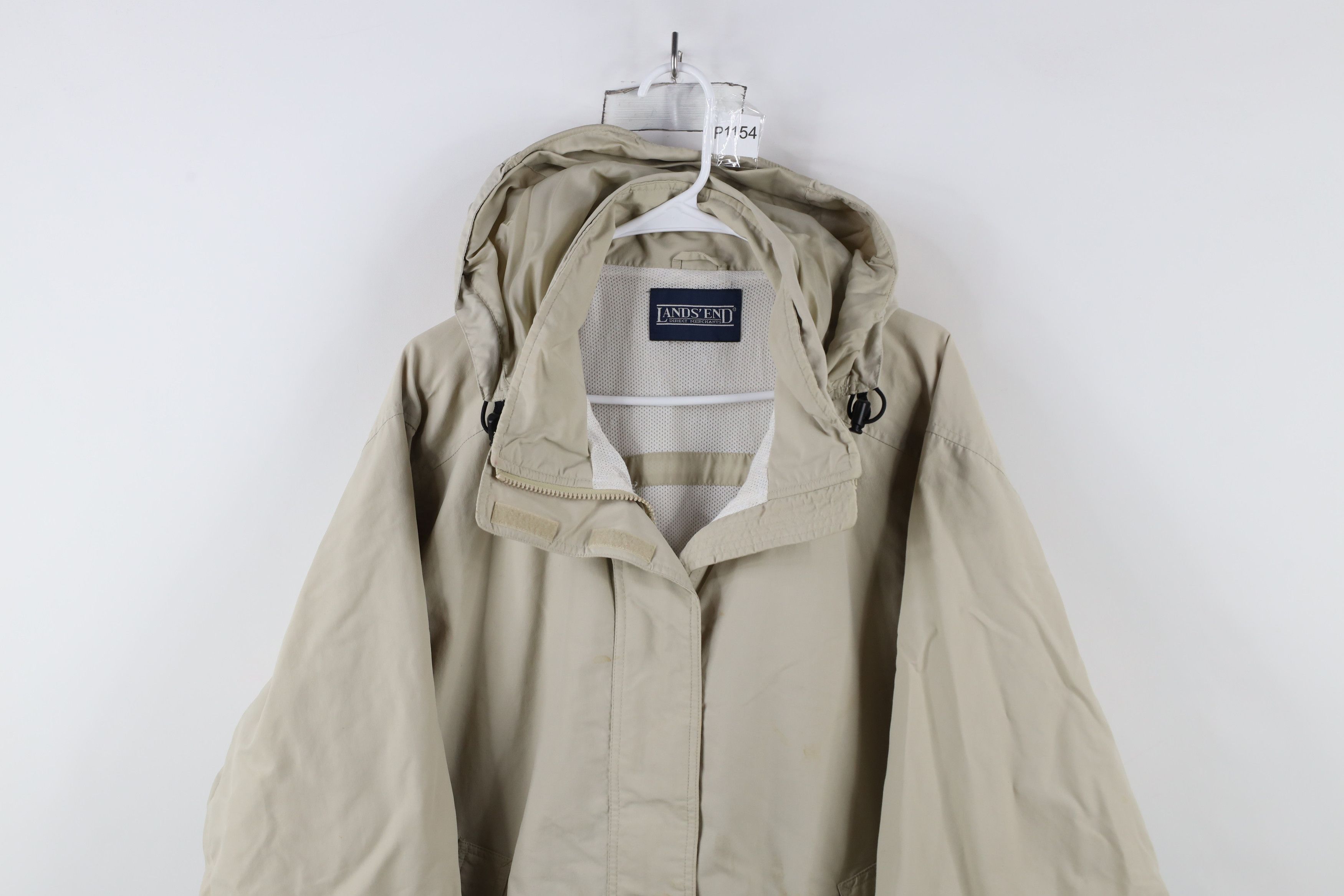 Lands' End × Vintage Vintage 90s Lands End Hooded Windbreaker Jacket Beige Size US XL / EU 56 / 4 - 2 Thumbnail