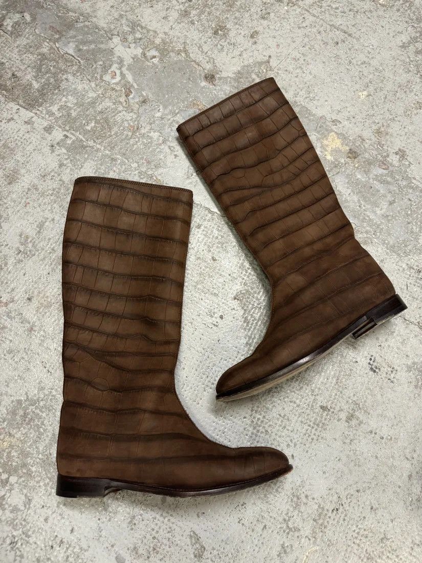Designer × Vintage × Yves Saint Laurent Yves Saint Laurent Brown Crocodile Effect Leather Ankle Boots Size US 8 / EU 41 - 2 Thumbnail