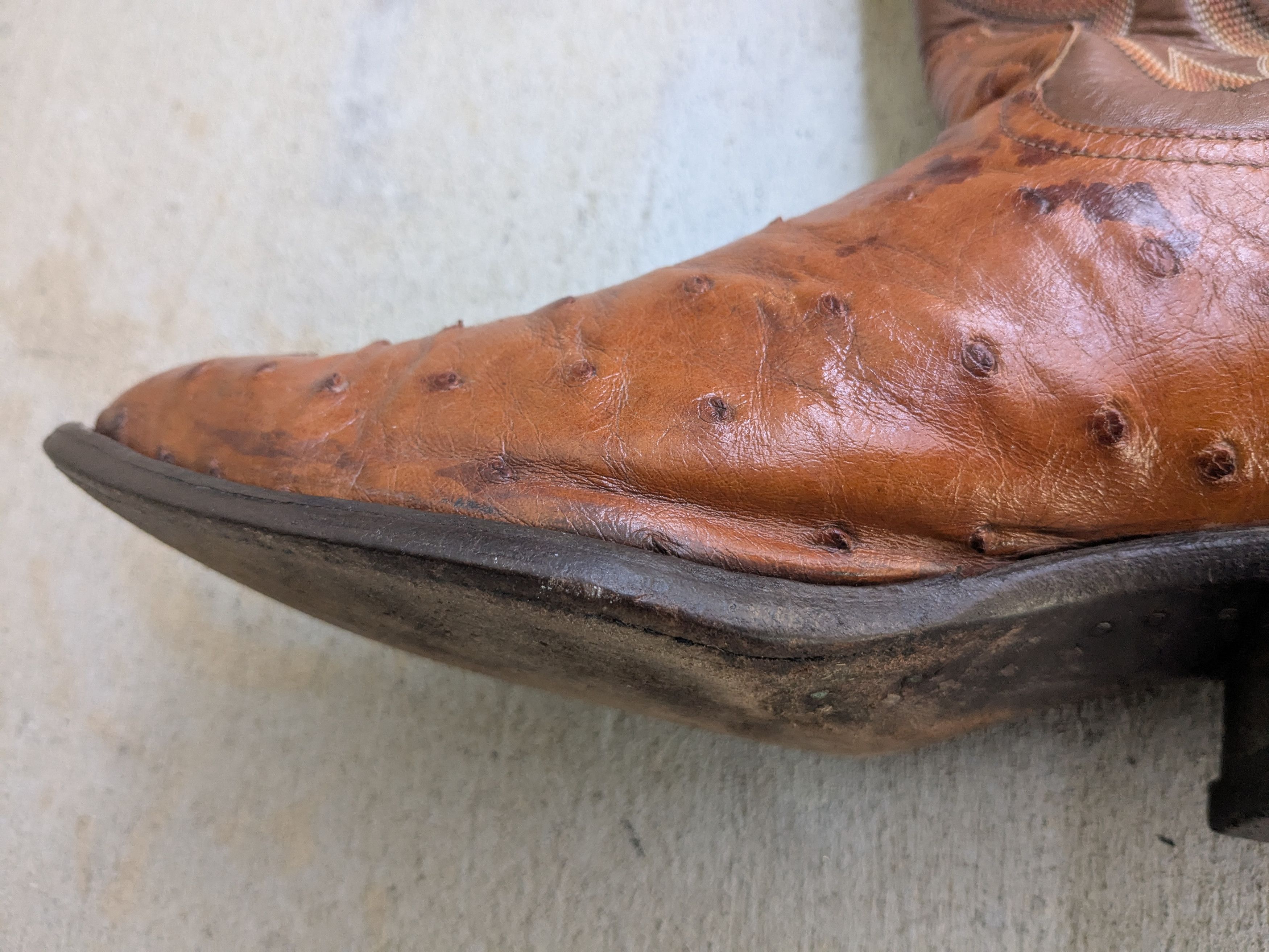 Genuine Leather Tony Lama Cowboy Boots Brown 7 Wide Vintage Ostrich Leather Size US 7 / EU 40 - 6 Thumbnail