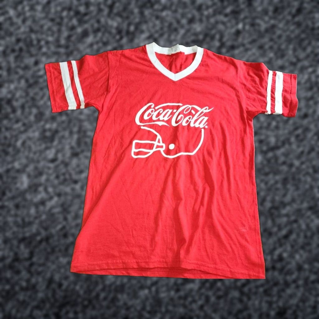 Augusta Sportswear VINTAGE Augusta Sportswear Coca Cola Football Red V-Neck Short Sleeve Mens T Shirt Size US M / EU 48-50 / 2 - 1 Thumbnail