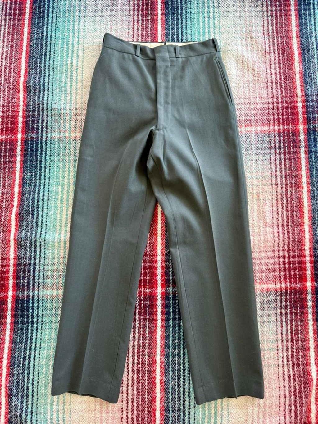 The Unbranded Brand 70s Military Olive Green Wool Flat Front Dress Pants 27x29 Size 27" / US 4 / IT 40 - 1 Thumbnail