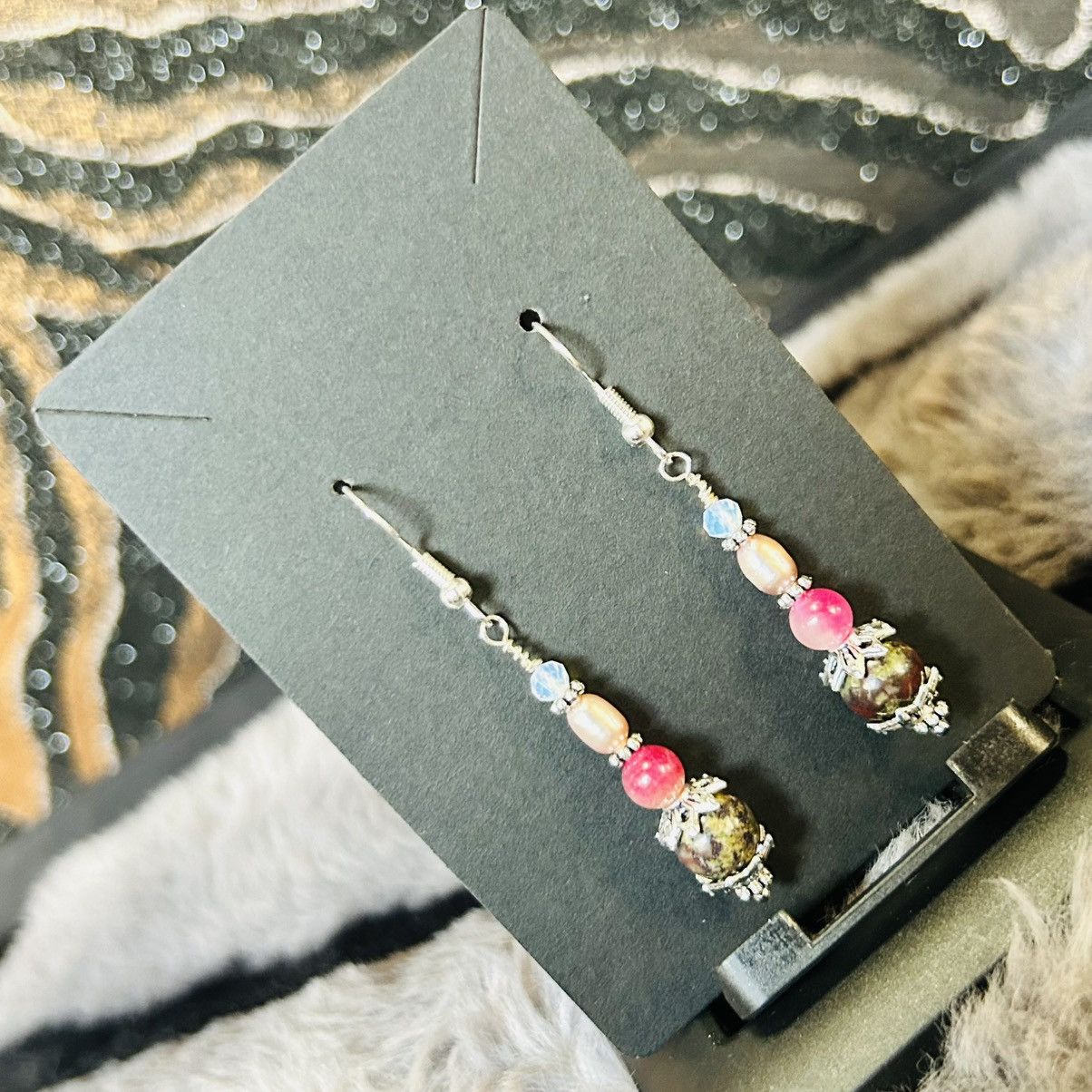 Handmade Handcrafted genuine blood stone elbaite pearl earrings Size ONE SIZE - 1 Thumbnail