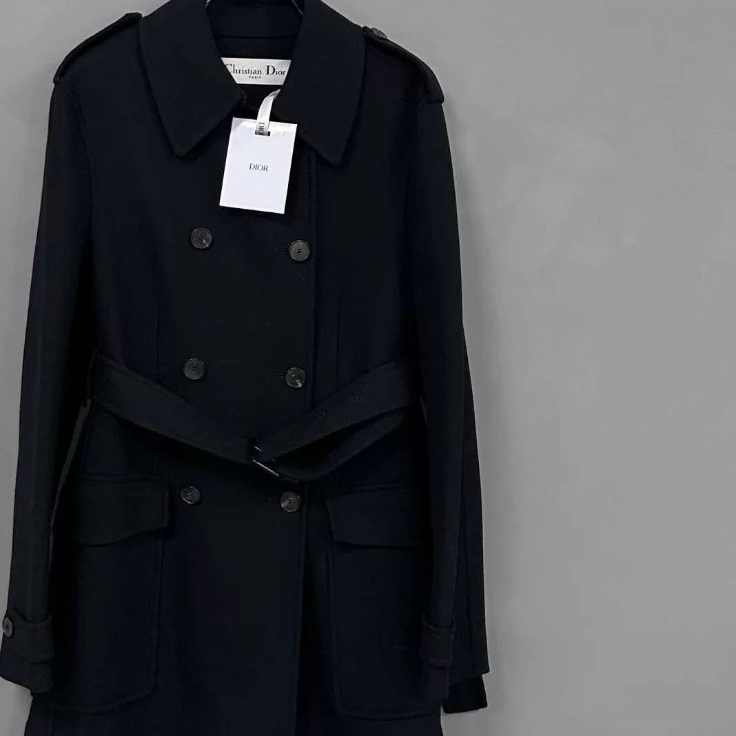 Dior Dior Womens Double-Breasted Waist Hem Logo Wool Overcoat 42 Size M / US 6-8 / IT 42-44 - 2 Thumbnail