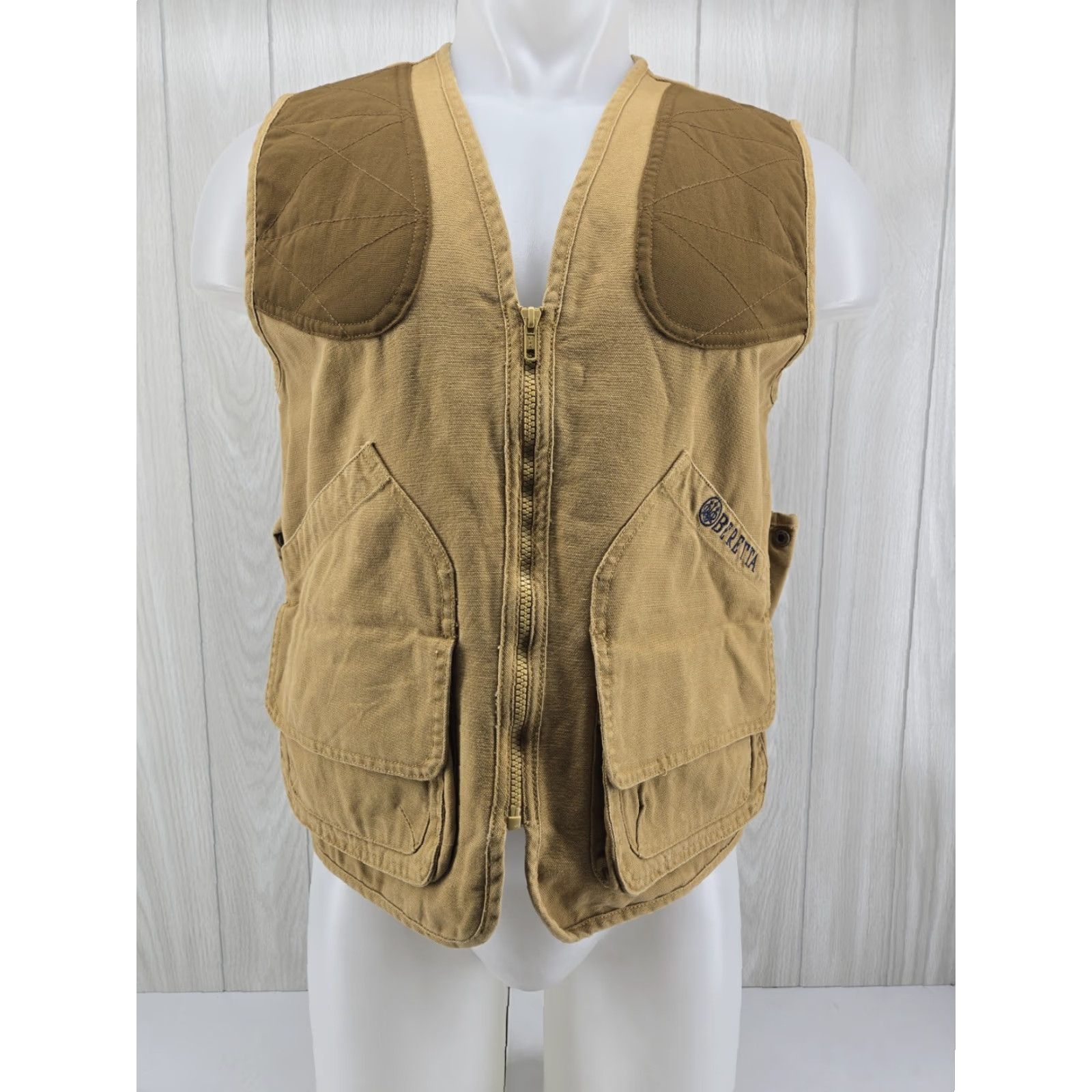 Vintage Beretta Vest Mens Small Tan Full Zip Pockets Game Pouch Hunting Shooting Vest Mens Small Tan Full Zip Pockets Size US S / EU 44-46 / 1 - 2 Thumbnail