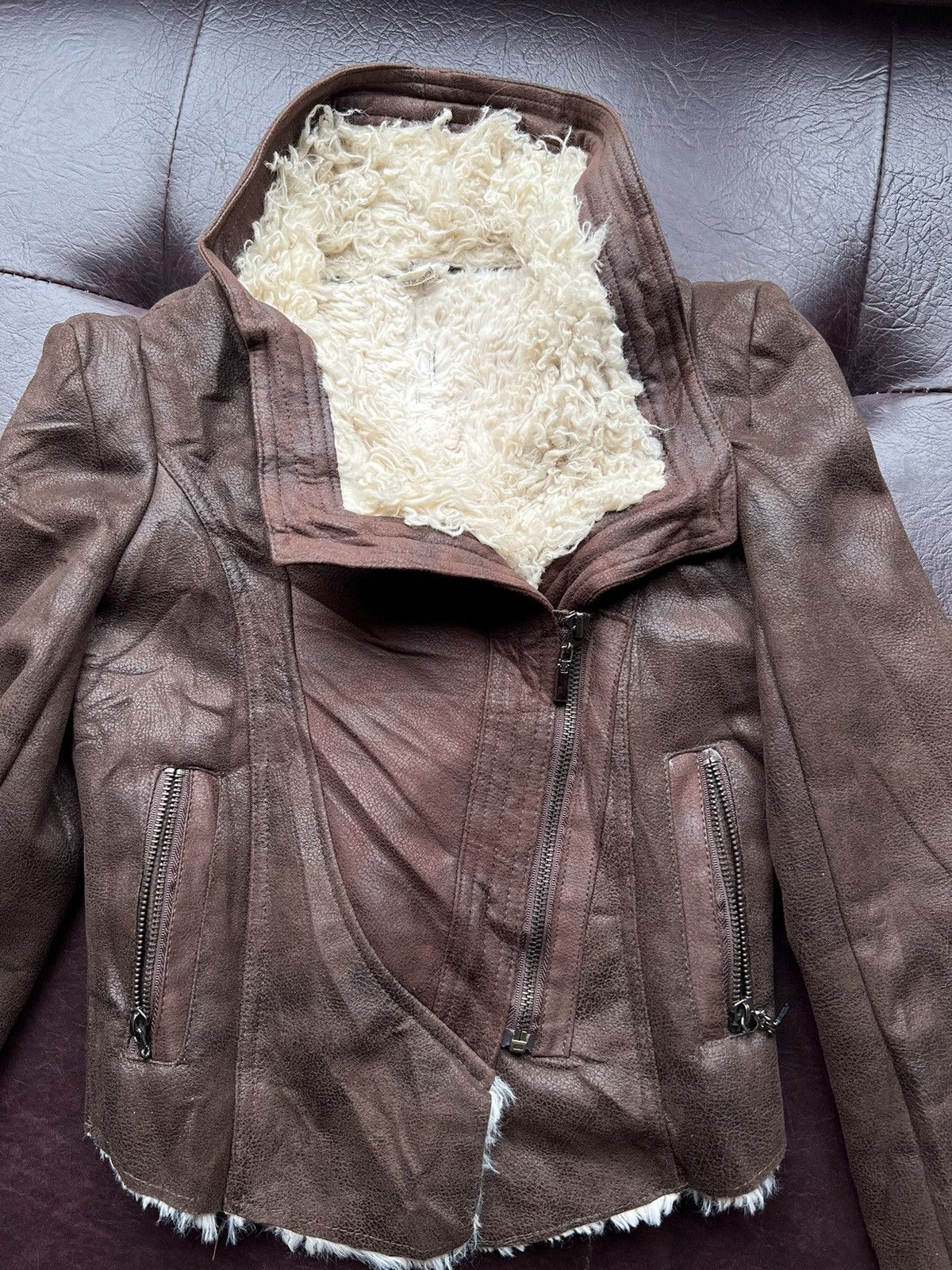 Japanese Brand Vintage brown shearling bike leather jacket 🤎 Size M / US 6-8 / IT 42-44 - 5 Thumbnail