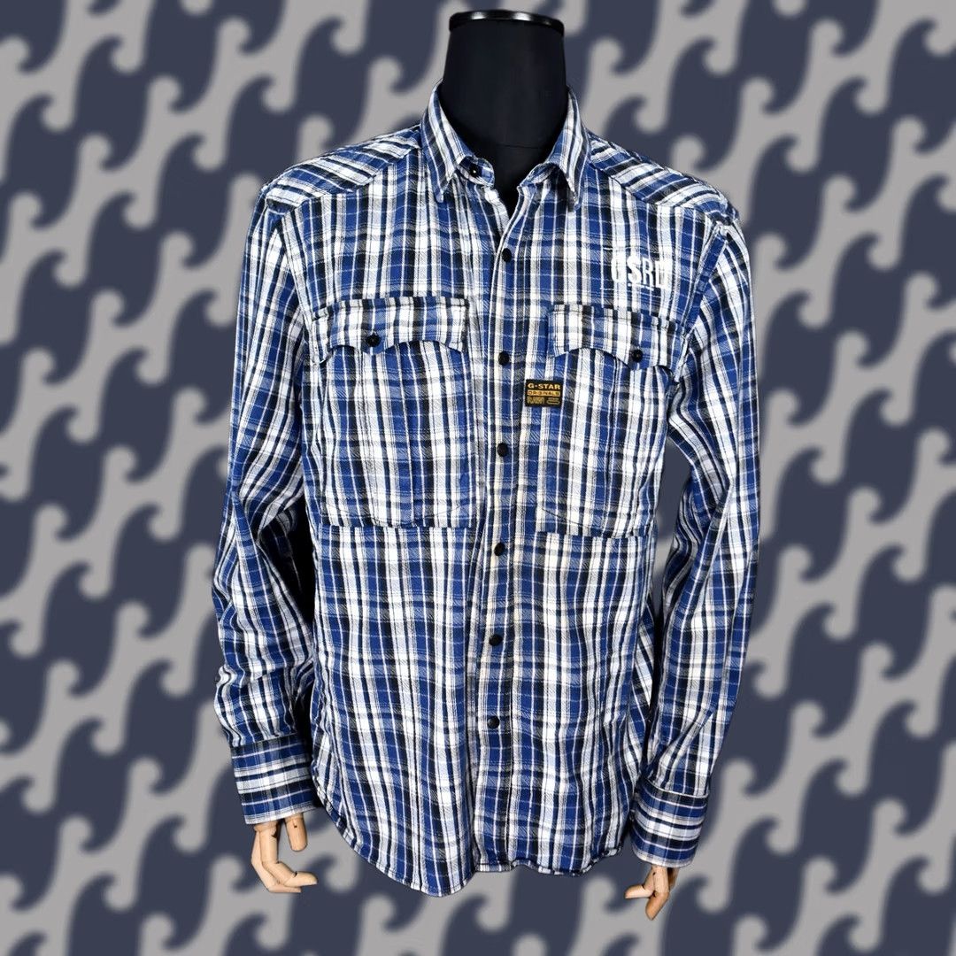 G-Star G-Star Raw Brass Rewind Plaid Shirt 3XL Men's Button-Up Long Sleeve Blue Cotton Size US XXL / EU 58 / 5 - 1 Thumbnail