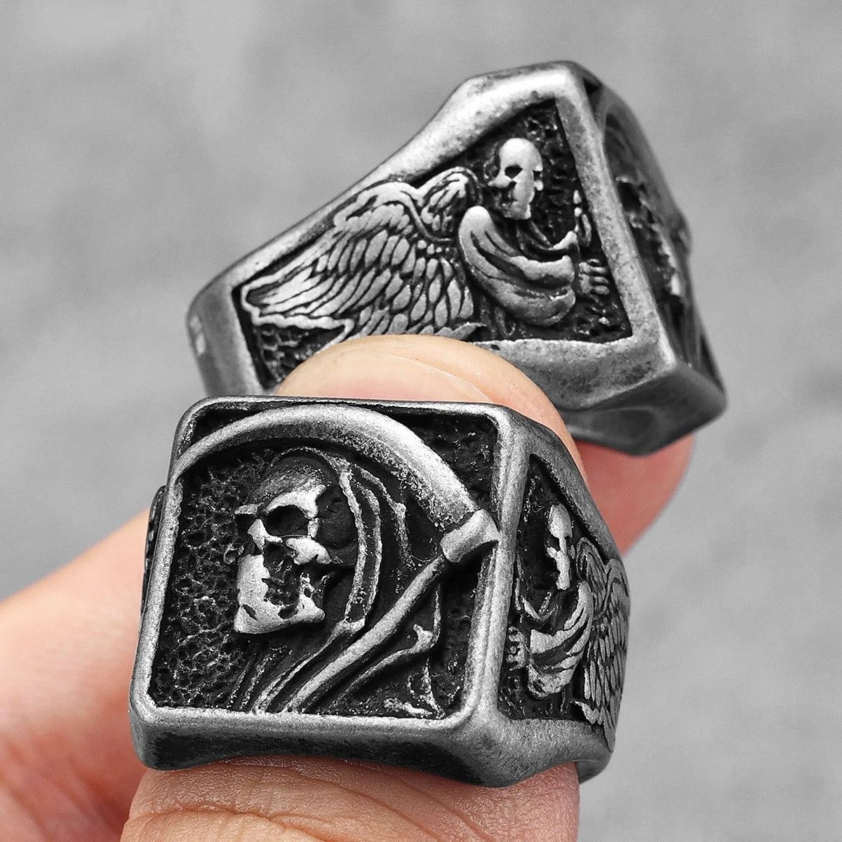 Vintage Retro Grim Reaper Skull Men Ring Size ONE SIZE - 3 Thumbnail