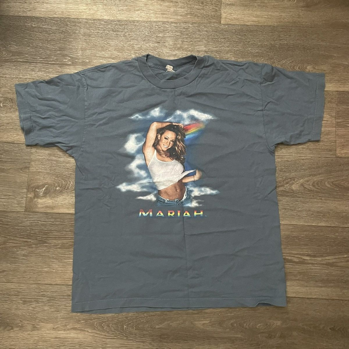 image of Vintage Y2K Early 2000 Mariah Carey Rainbow Tour Rap T-Shirt in Blue, Men's (Size XL)