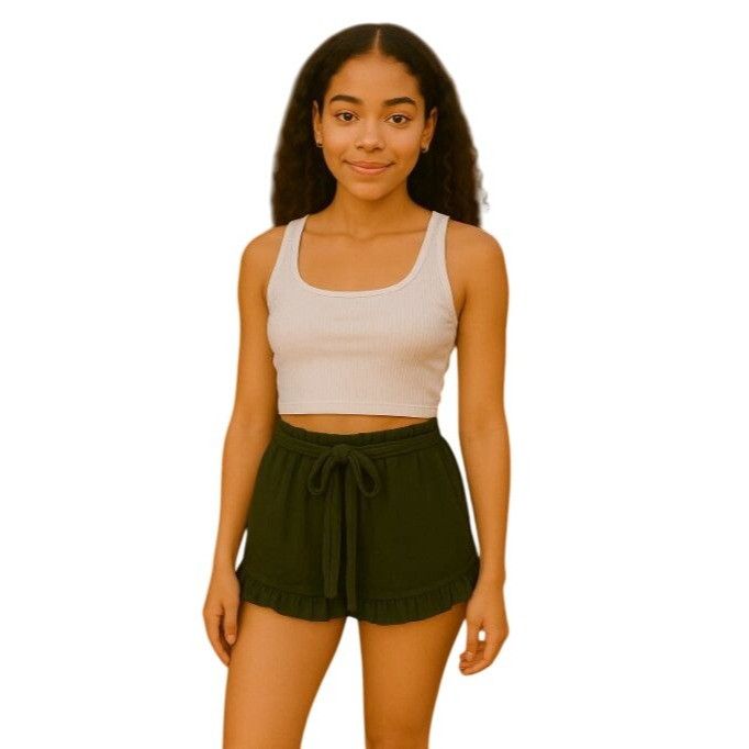 Other Derek Heart Small Green Ruffle Hem Shorts Waist Tie Belt Cas Size 27" / US 4 / IT 40 - 8 Thumbnail