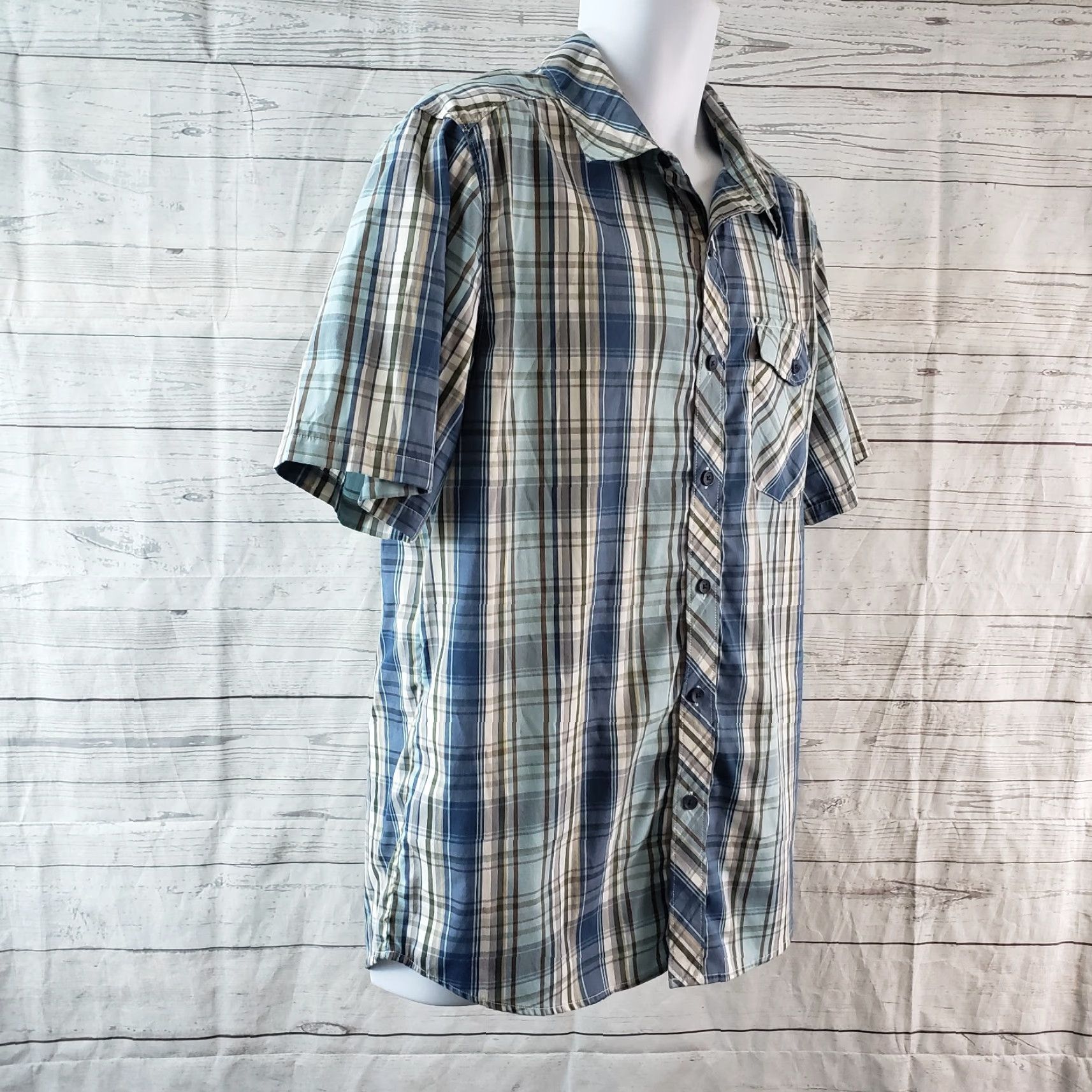 Merrell Merrell Mens Button Front Shirt Sz Large Blue Plaid Short Sleeve Shirt Size US L / EU 52-54 / 3 - 3 Thumbnail