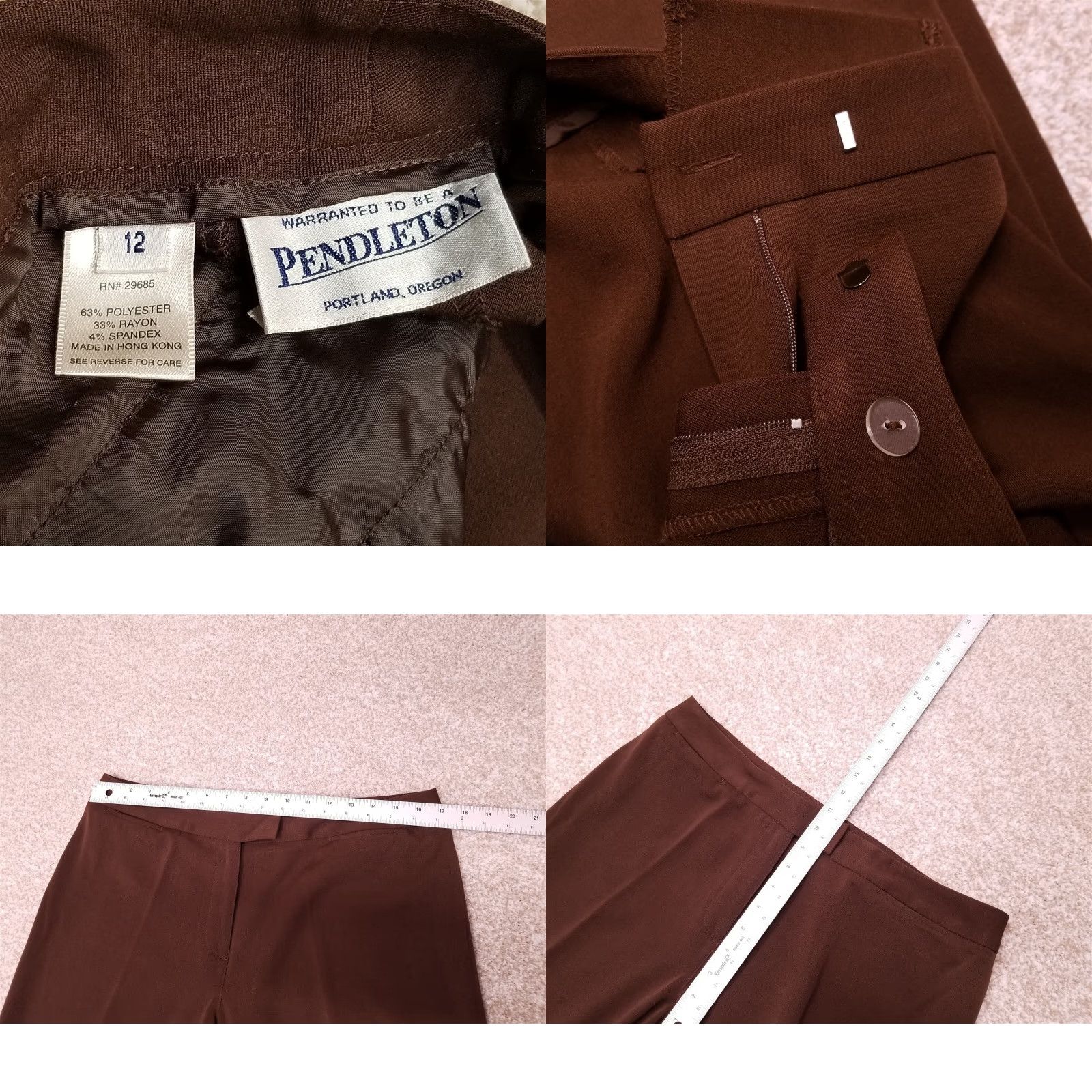 Pendleton Pendleton Pants Womens 12 Brown Polyester Blend Pleated Dress Trousers Slacks Size 34" / US 12 / IT 48 - 8 Thumbnail