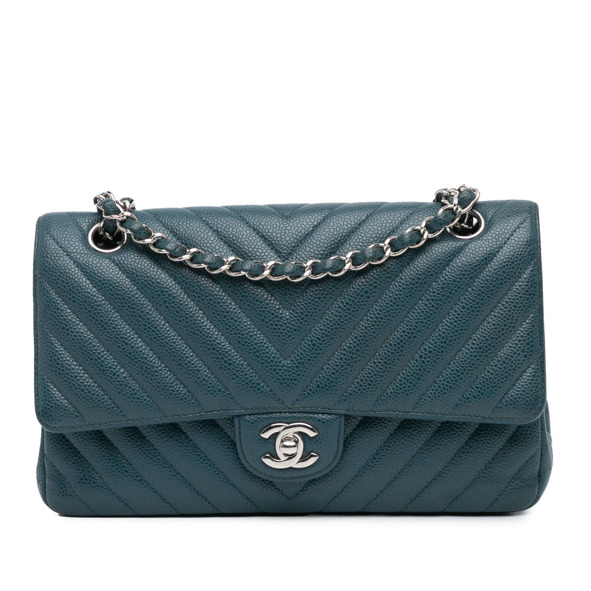 Chanel Chanel Medium Classic Chevron Caviar Double Flap Blue Size ONE SIZE - 1 Thumbnail