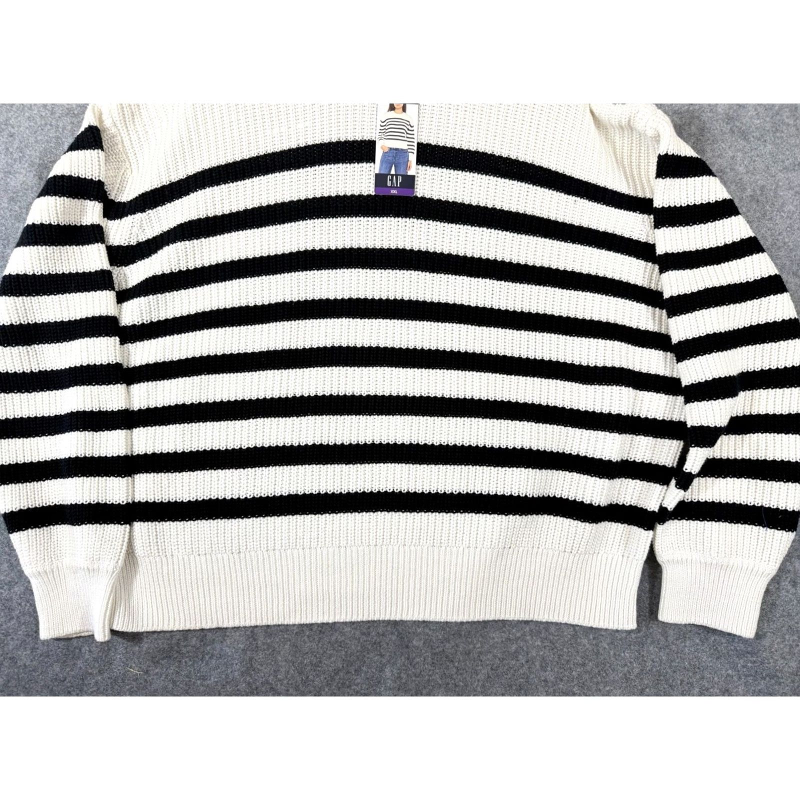 Gap Gap Pullover Sweater Womens 2XL Ivory Black Striped Crewneck Long Sleeve NWT Size XXL / US 16-18 / IT 52-54 - 4 Thumbnail