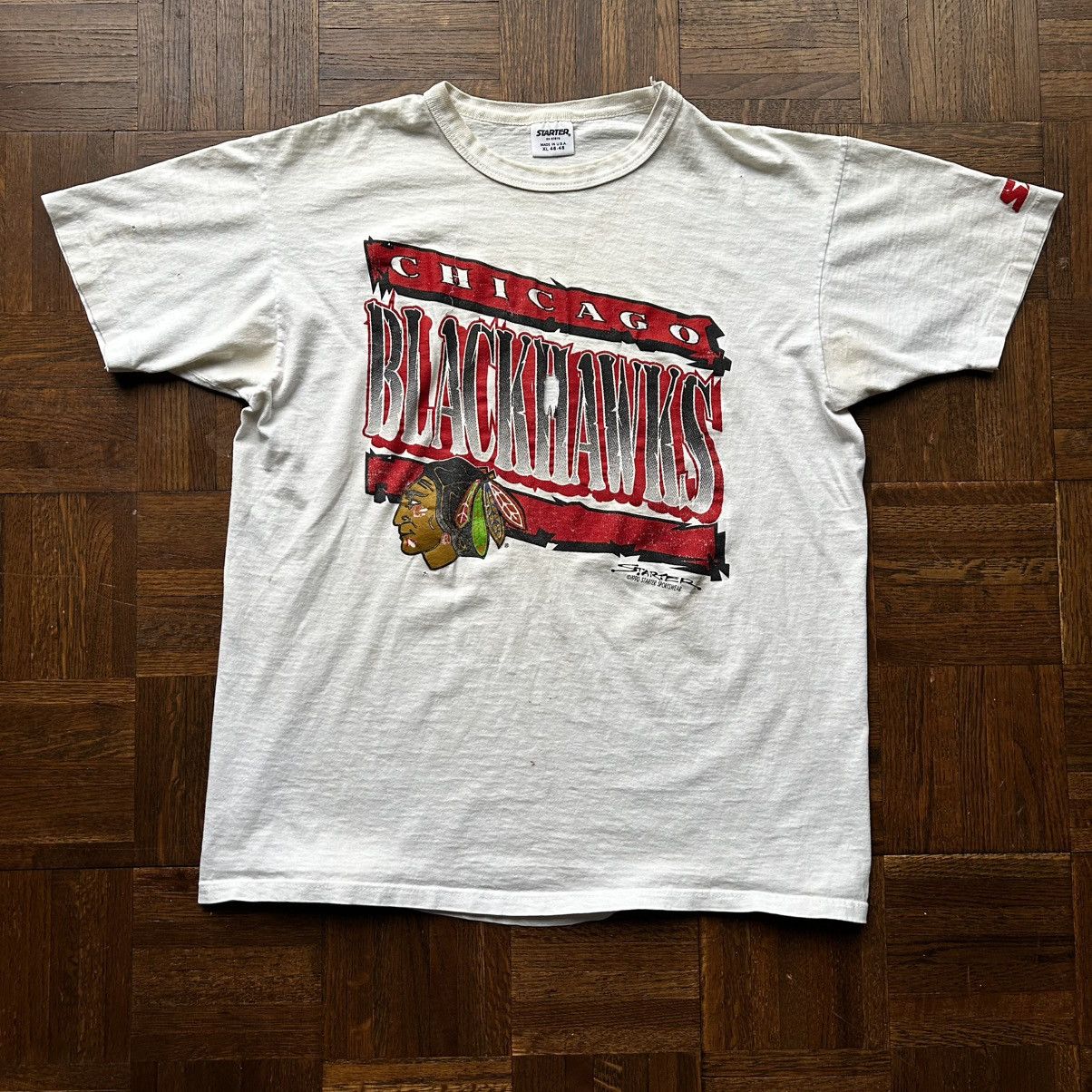 Starter 1990 Vintage Chicago Blackhawks thrashed tee Size US XL / EU 56 / 4 - 1 Thumbnail