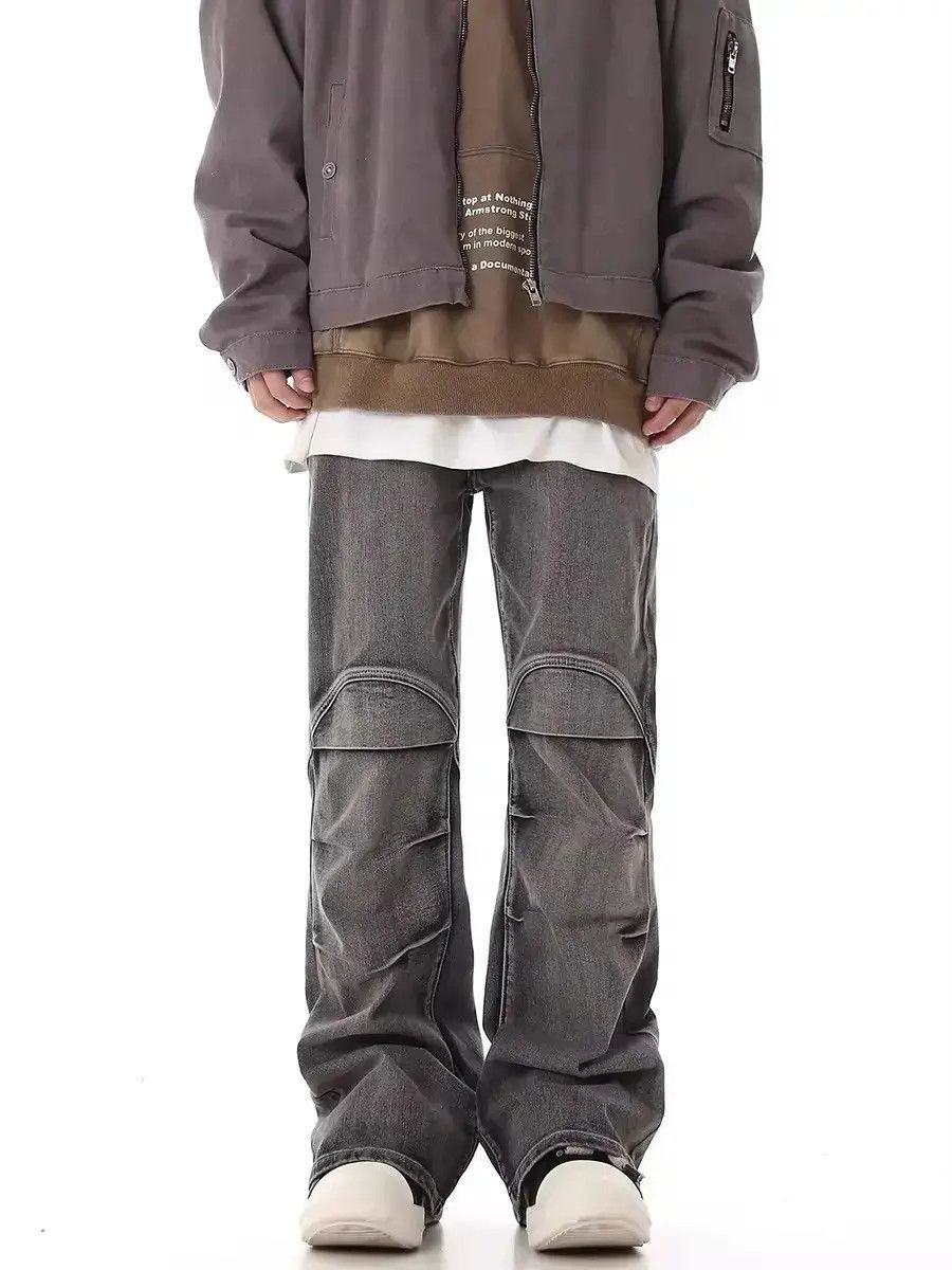 Japanese Brand Pleated Denim Low Waist Vintage Style Flared Coal Party Size US 32 / EU 48 - 3 Thumbnail