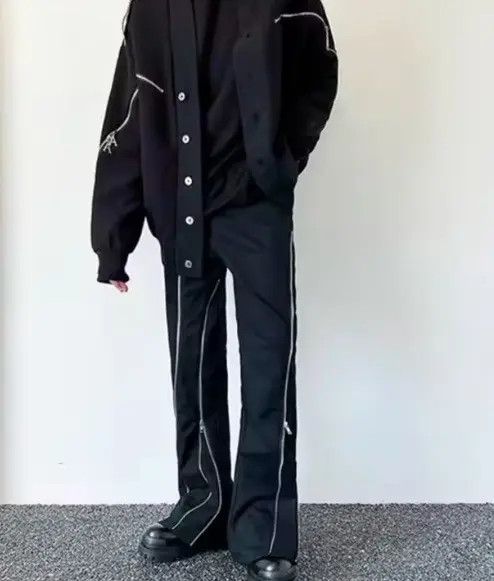 Japanese Brand Cyber Y2K Fashion Zipper Design Black Flare Jean Size US 35 - 4 Thumbnail