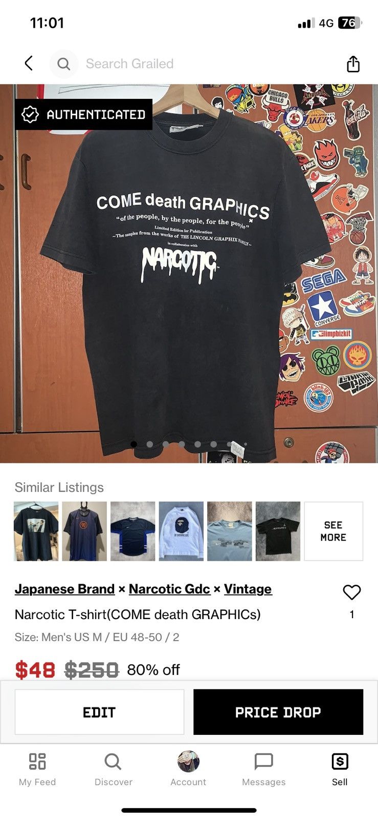 Japanese Brand Narcotic T-shirt(COME death GRAPHICs) Size US M / EU 48-50 / 2 - 13 Thumbnail