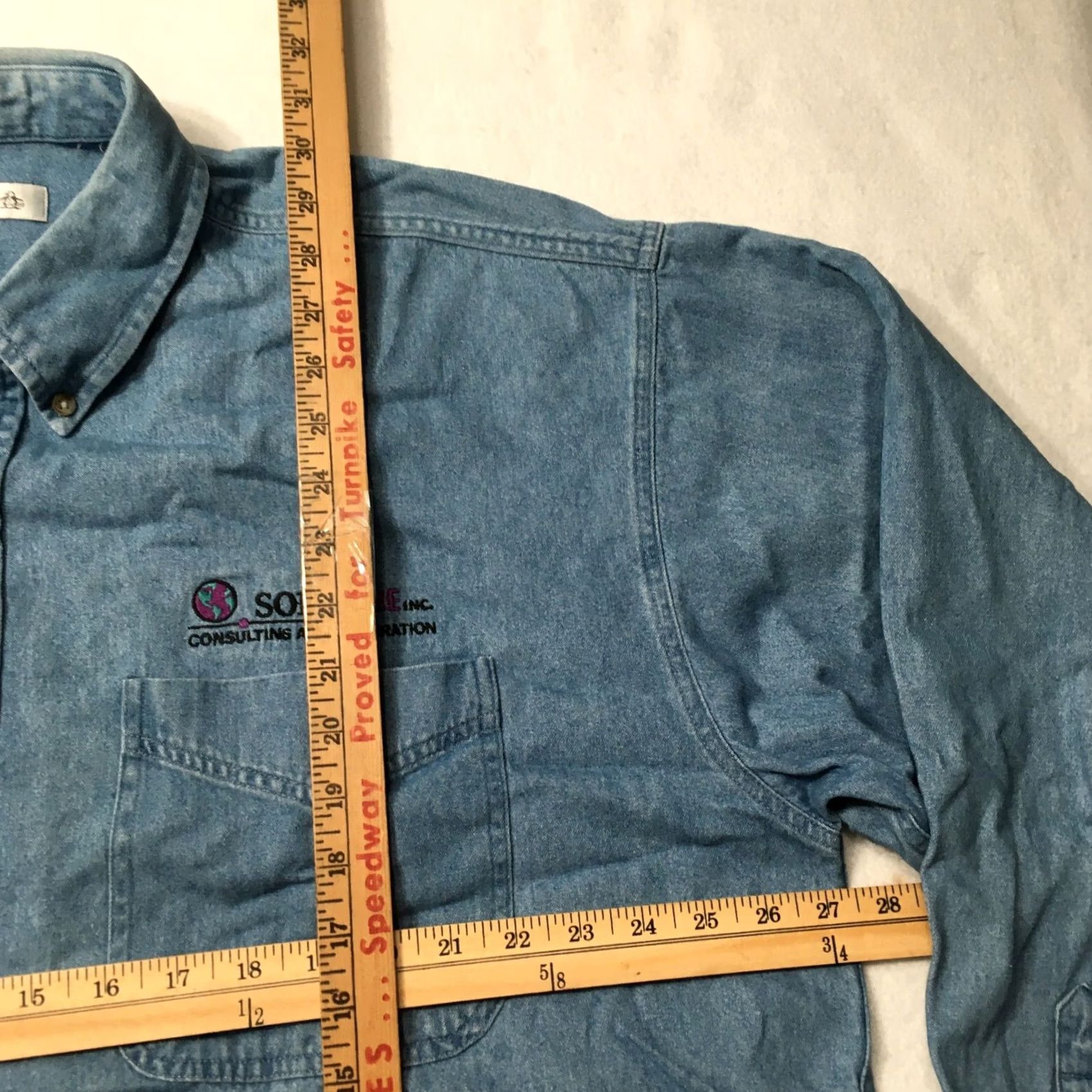 Denime munsing Button Up Shirt 2XL Blue Denim Long Sleeve embroidered softline Mens Size US XXL / EU 58 / 5 - 5 Thumbnail