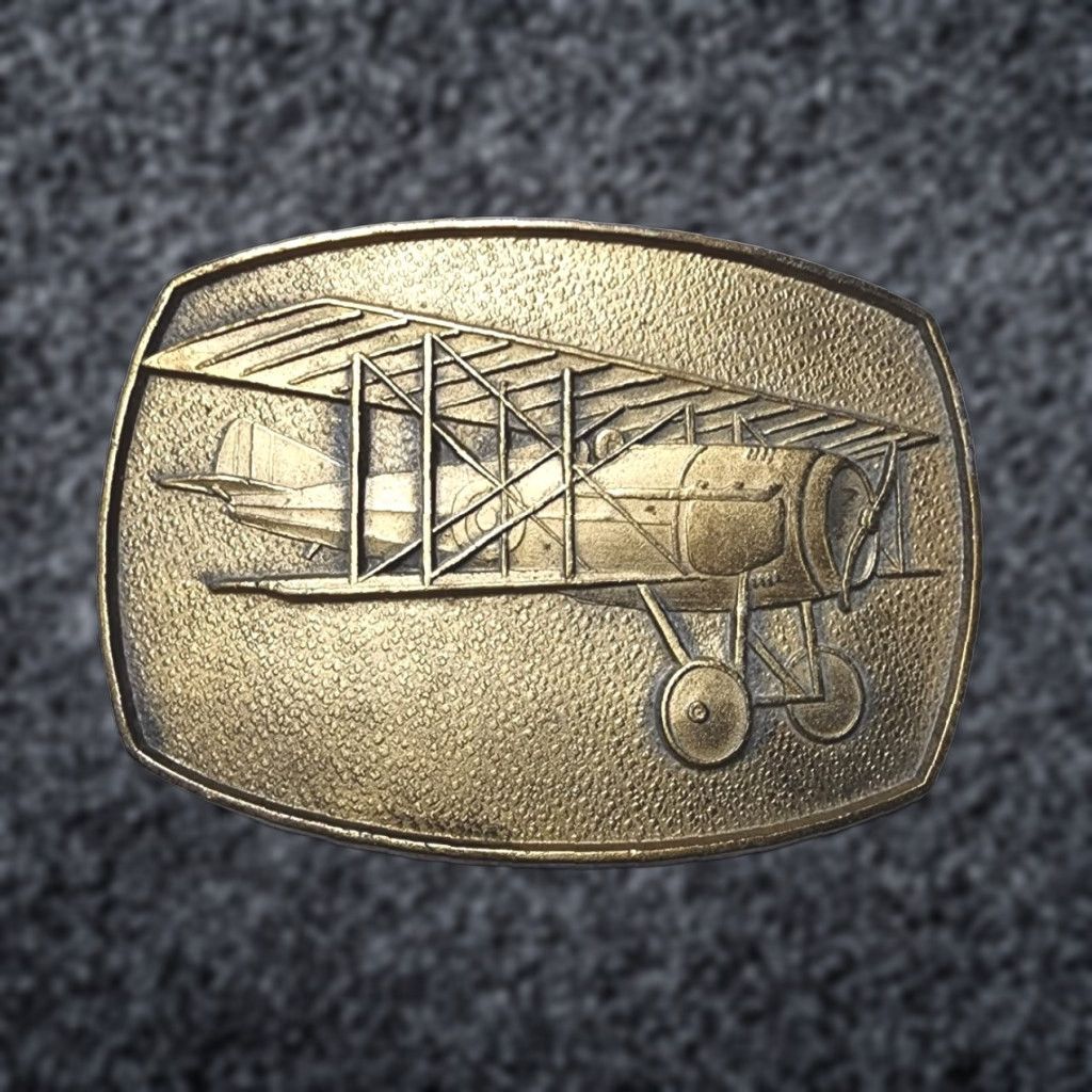 Vintage VINTAGE Handmade 1970s Brass Biplane Belt Buckle Vehicles/Transportation Art Deco Men's Size ONE SIZE - 1 Thumbnail