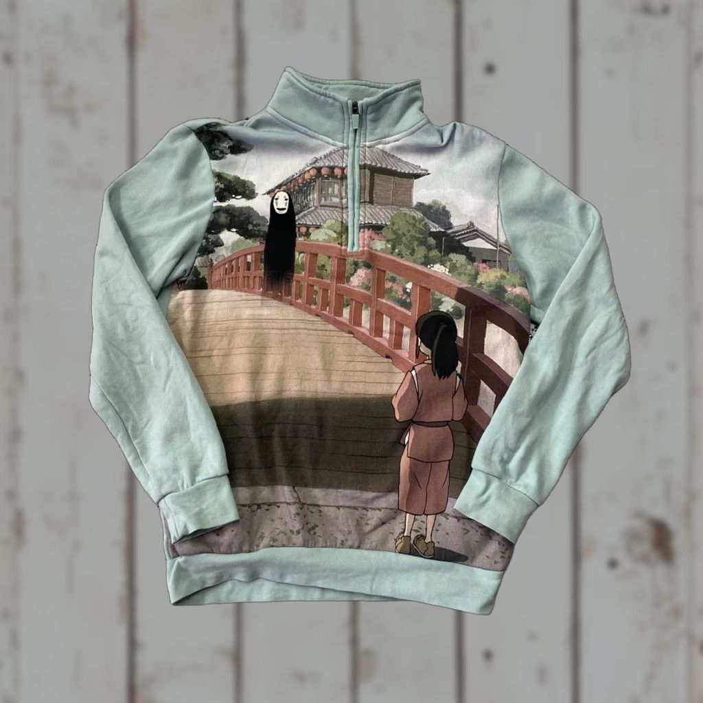 Vintage VINTAGE Studio Ghibli Spirited Away Chihiro & No-Face Scenic Quarter-Zip Sweatshirt Sz S Size US L / EU 52-54 / 3 - 1 Thumbnail