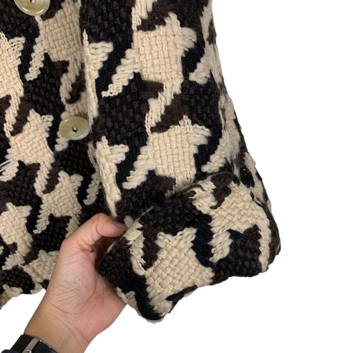 Japanese Brand SCAPA Big Houndstooth Pattern Wool Coat Jacket #2111-C92 Size M / US 6-8 / IT 42-44 - 13 Thumbnail