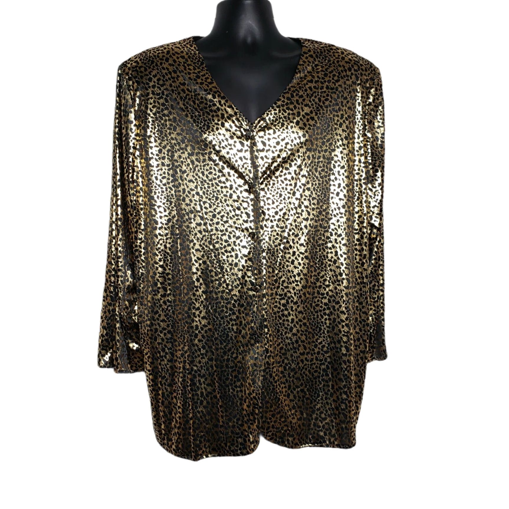 Lee VINTAGE Lauren Lee Blouse Plus 22W Cheetah Gold Boho Women 22W Hand Wash Linen? Size 3XL / US 20-22 - 6 Thumbnail