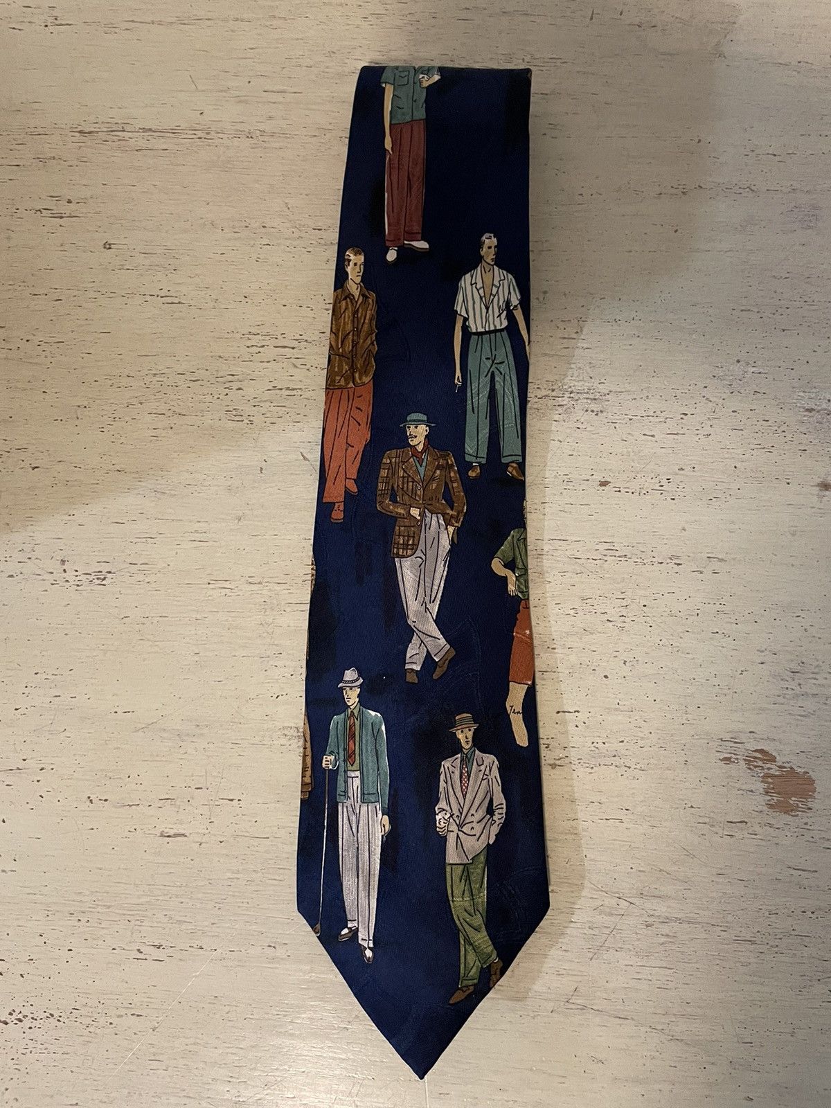 Vintage Menswear Print Silk Tie