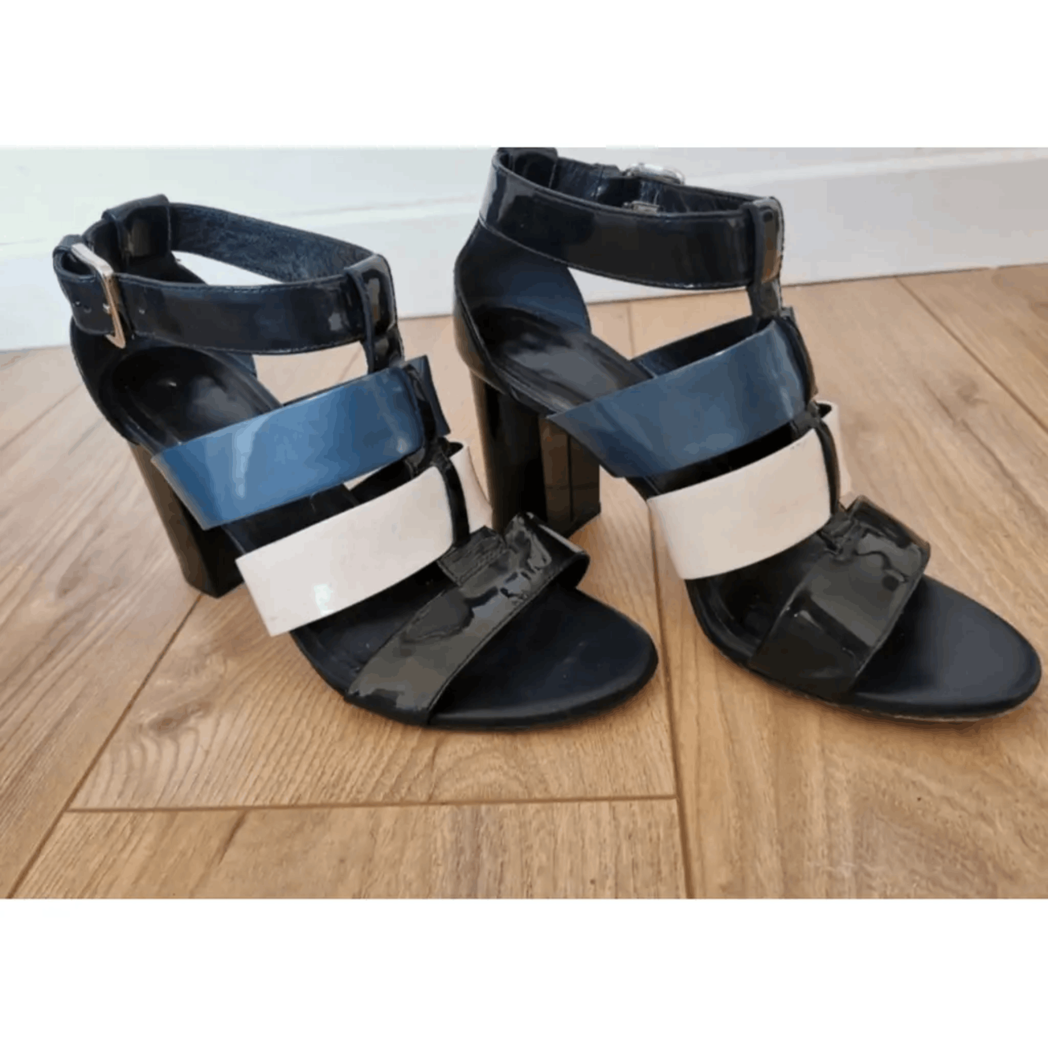 Toga Toga Black Multi Strap Block Heel Sandals (Size 38) Size US 5.5 / EU 38 - 4 Thumbnail