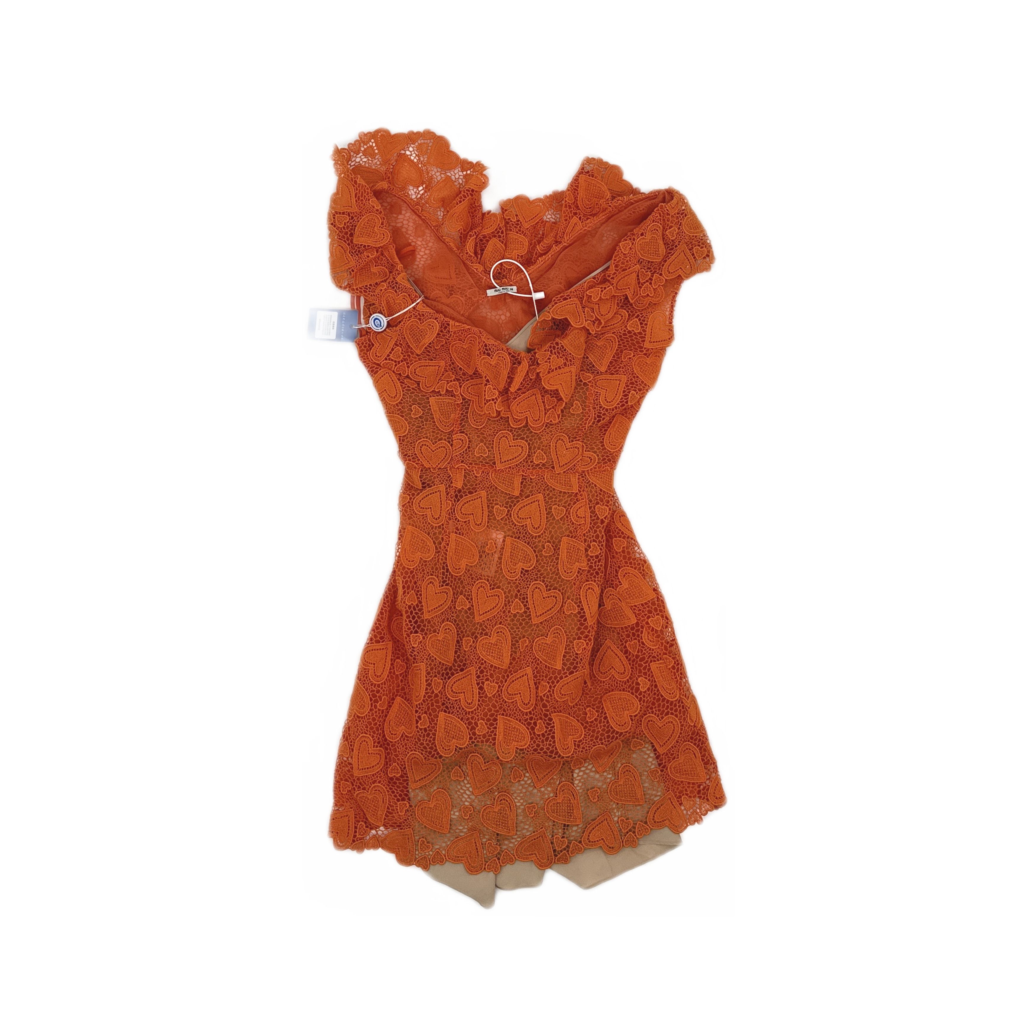 miu miu red lace dress lace red mini dress Fitted Red lace mini dress XXS / 0 / Red