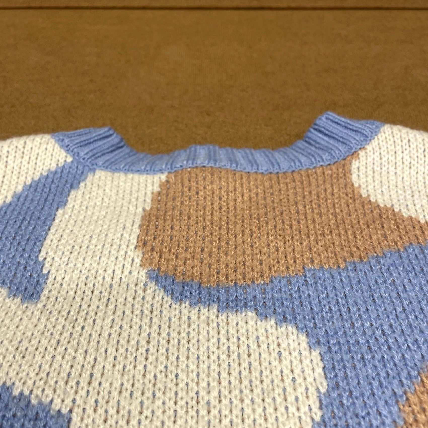 Vintage Full Tilt Sweater Womens Small Blue White Tan Crewneck Knit Abstract Pullover Size M / US 6-8 / IT 42-44 - 8 Thumbnail