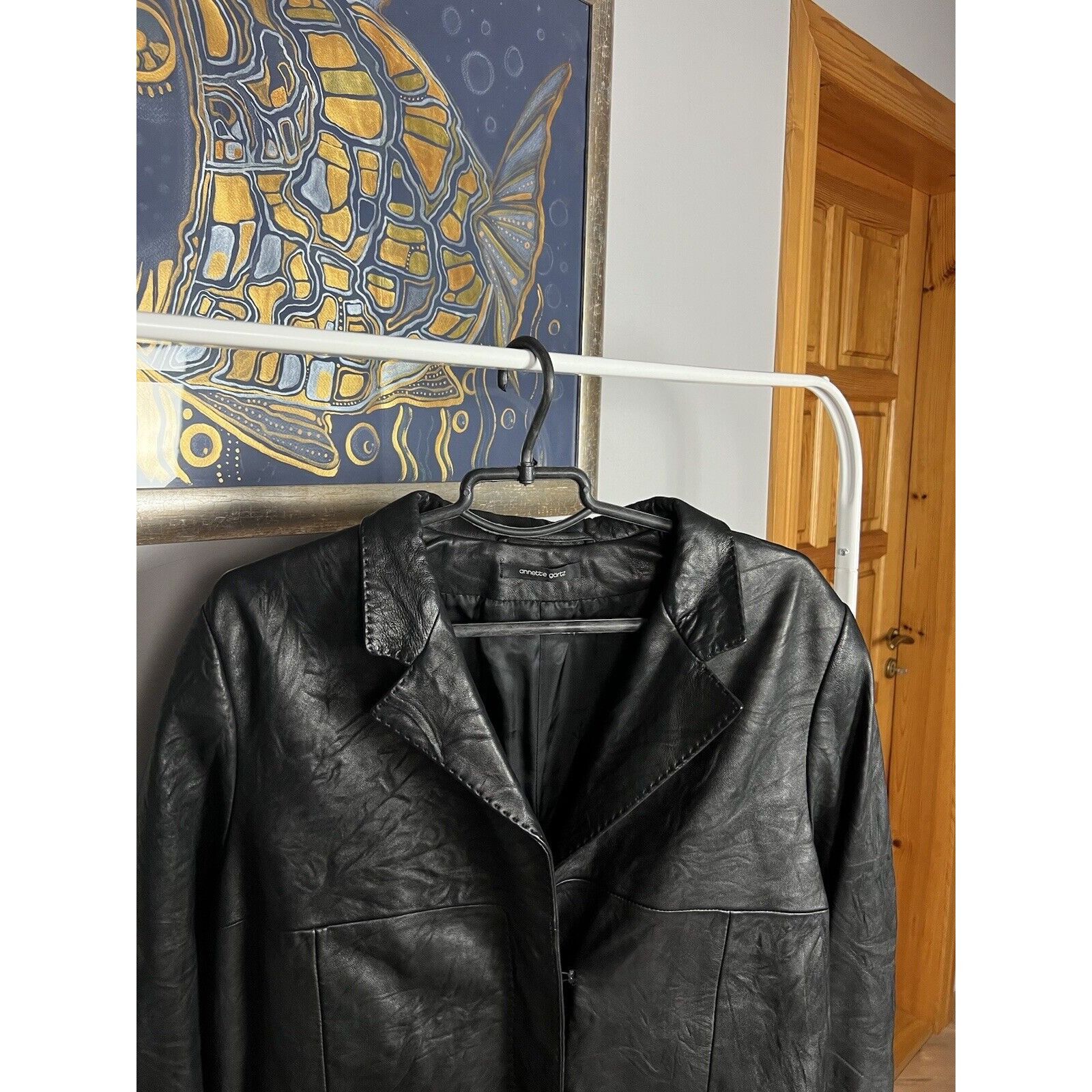 Annette Gortz MINT! Anette Gortz Goertz Women`s Black Long Leather Jacket Size M / US 6-8 / IT 42-44 - 6 Thumbnail
