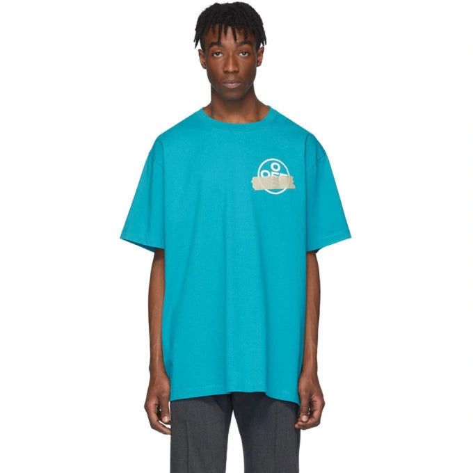 Off-White Blue and Beige Tape Arrows Logo Oversized T-Shirt Size US M / EU 48-50 / 2 - 3 Thumbnail
