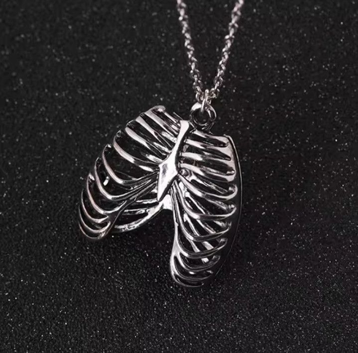 Other Chunky Punk Goth Human Ribs Skeleton bones Necklace Choker Size ONE SIZE - 1 Thumbnail