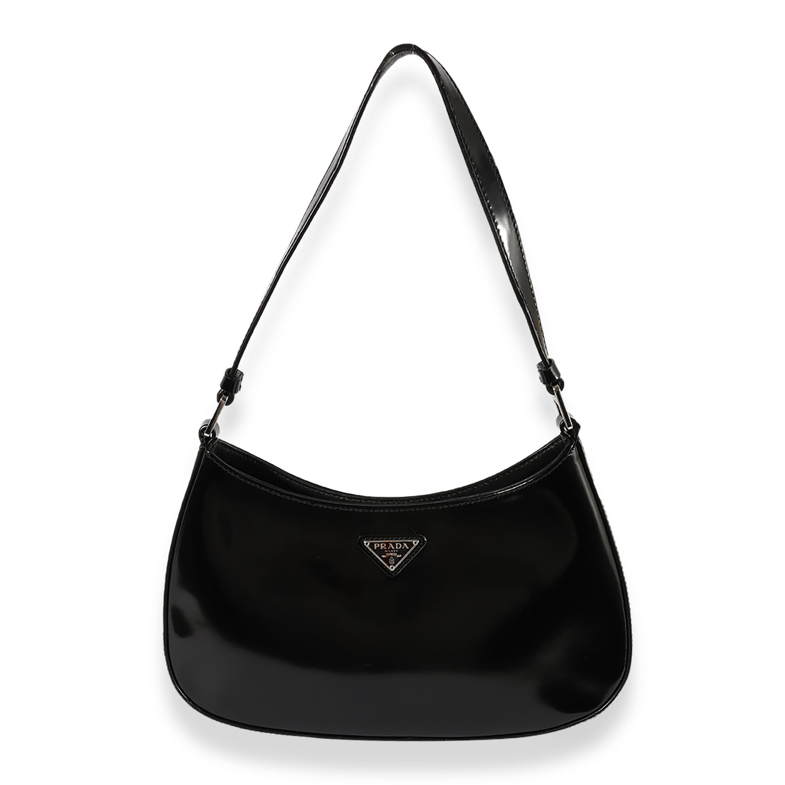 image of Prada Black Brushed Leather Cleo Bag, Women's