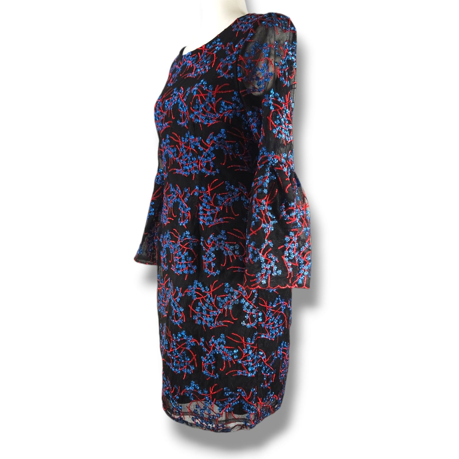 Nicole Miller EUC Nicole Miller Embroidered Dress Sz. 4 Black Blue Red Size S / US 4 / IT 40 - 1 Thumbnail