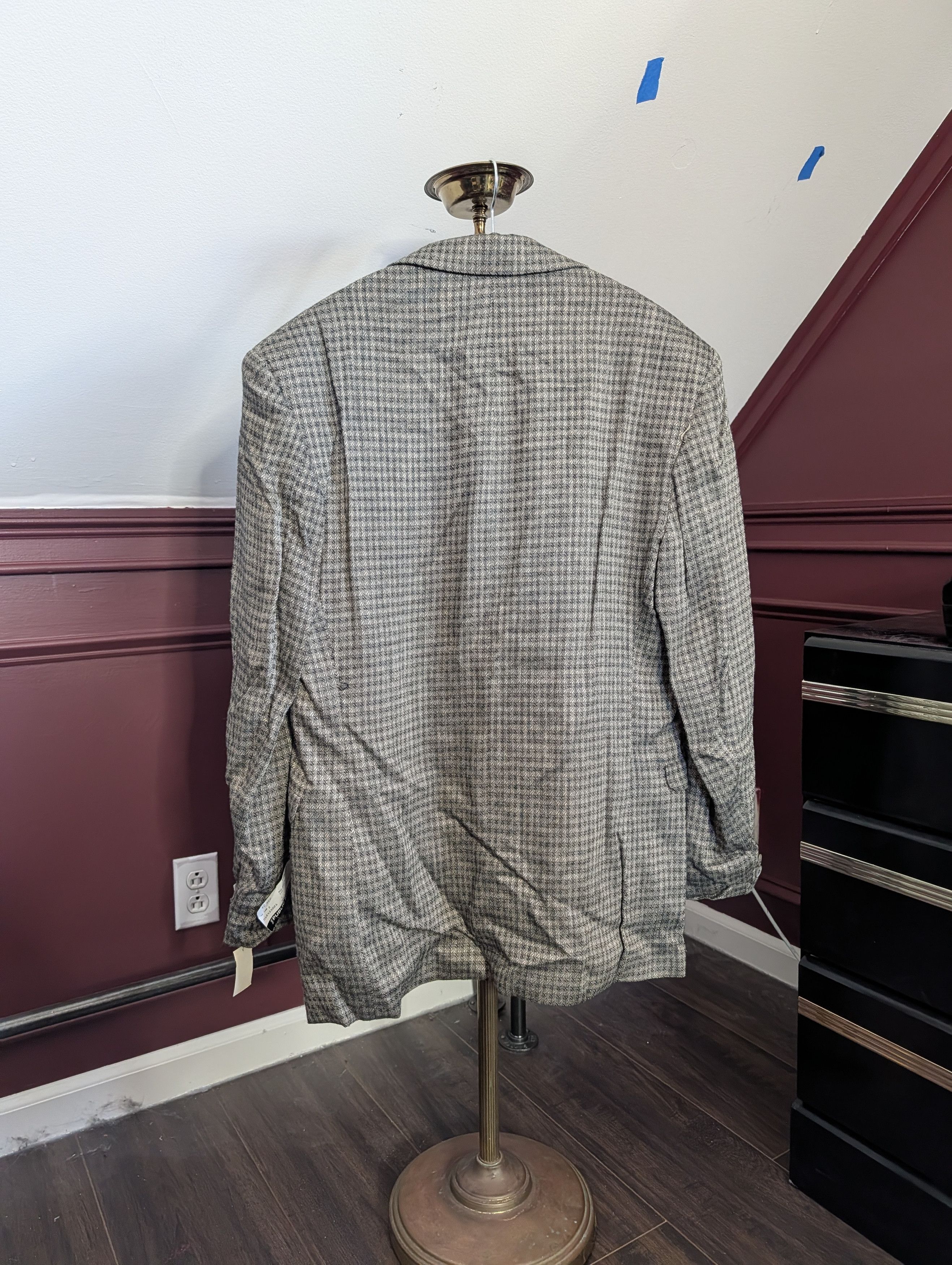 Vintage THE PUBLIC NOTICES Flax Rayon Olive Houndstooth jacket Size 40R - 9 Thumbnail