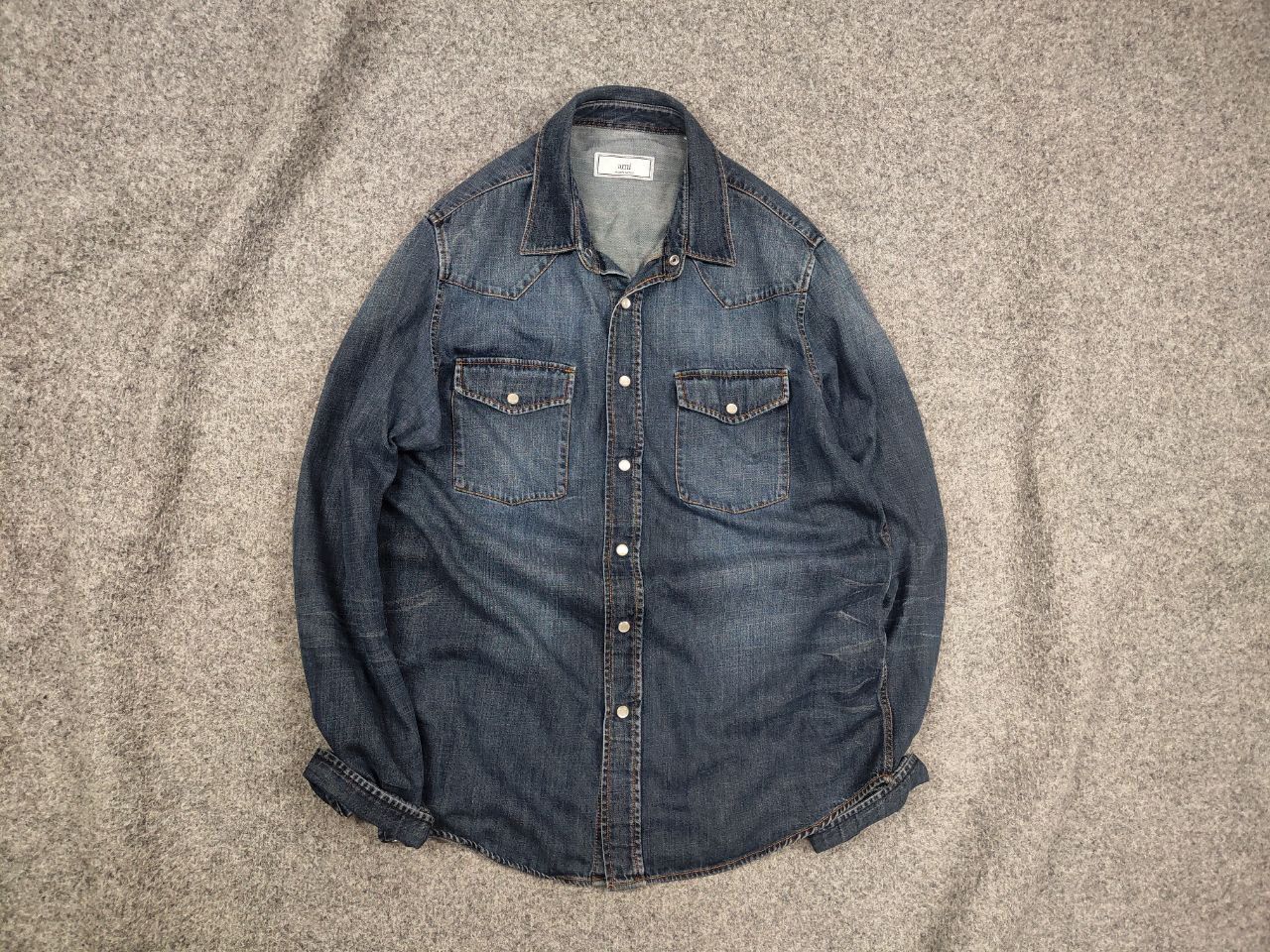 AMI AMI Alexandre Mattiussi Design Blue Denim Faded Mens Shirt Size US M / EU 48-50 / 2 - 2 Thumbnail