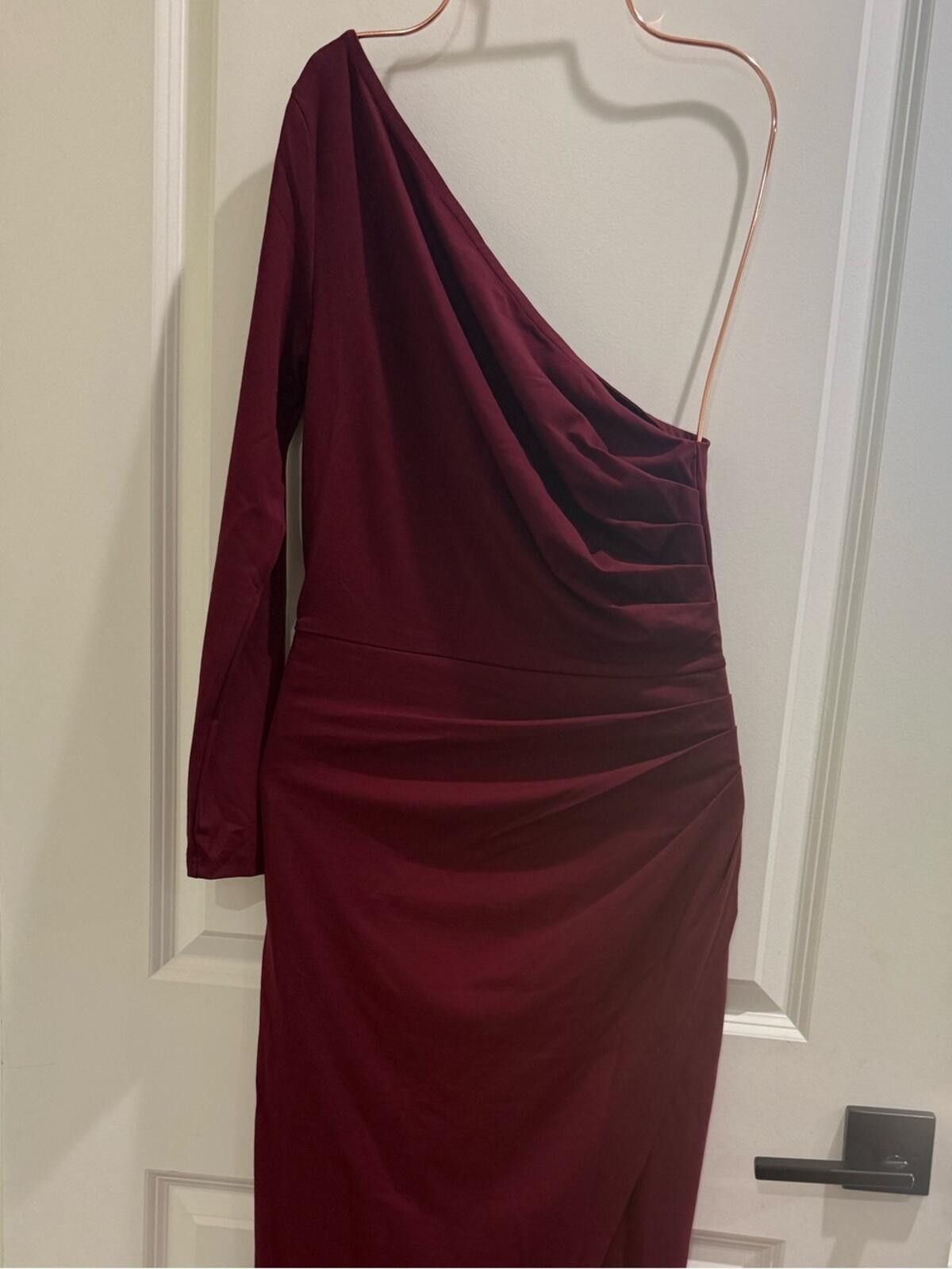 Other Asymmetric One-Shoulder Ruched Midi Dress in Burgundy Size S / US 4 / IT 40 - 2 Thumbnail